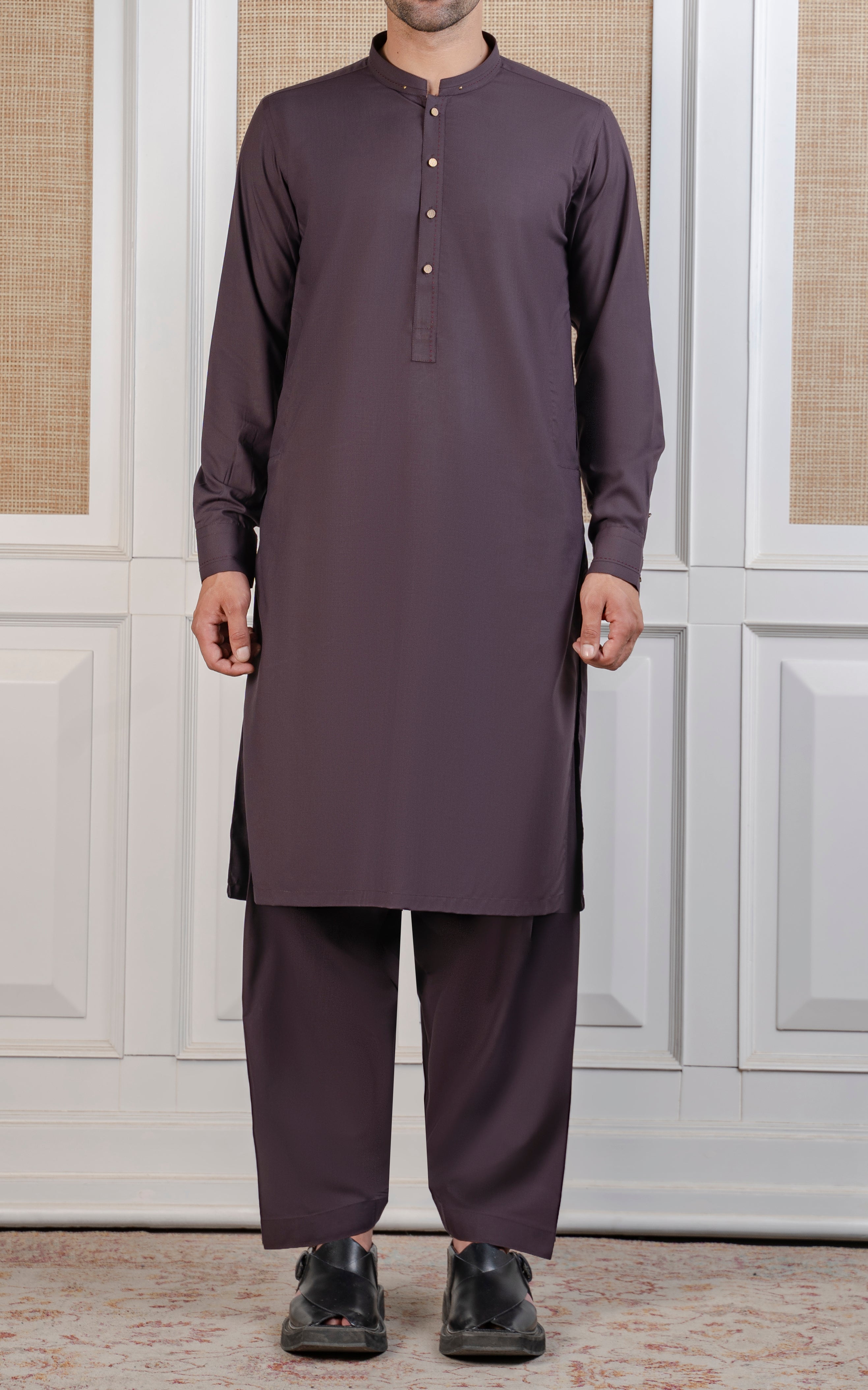 TEXTURED BLENDED KAMEEZ SHALWAR - SIGNATURE COLLECTION PLUM
