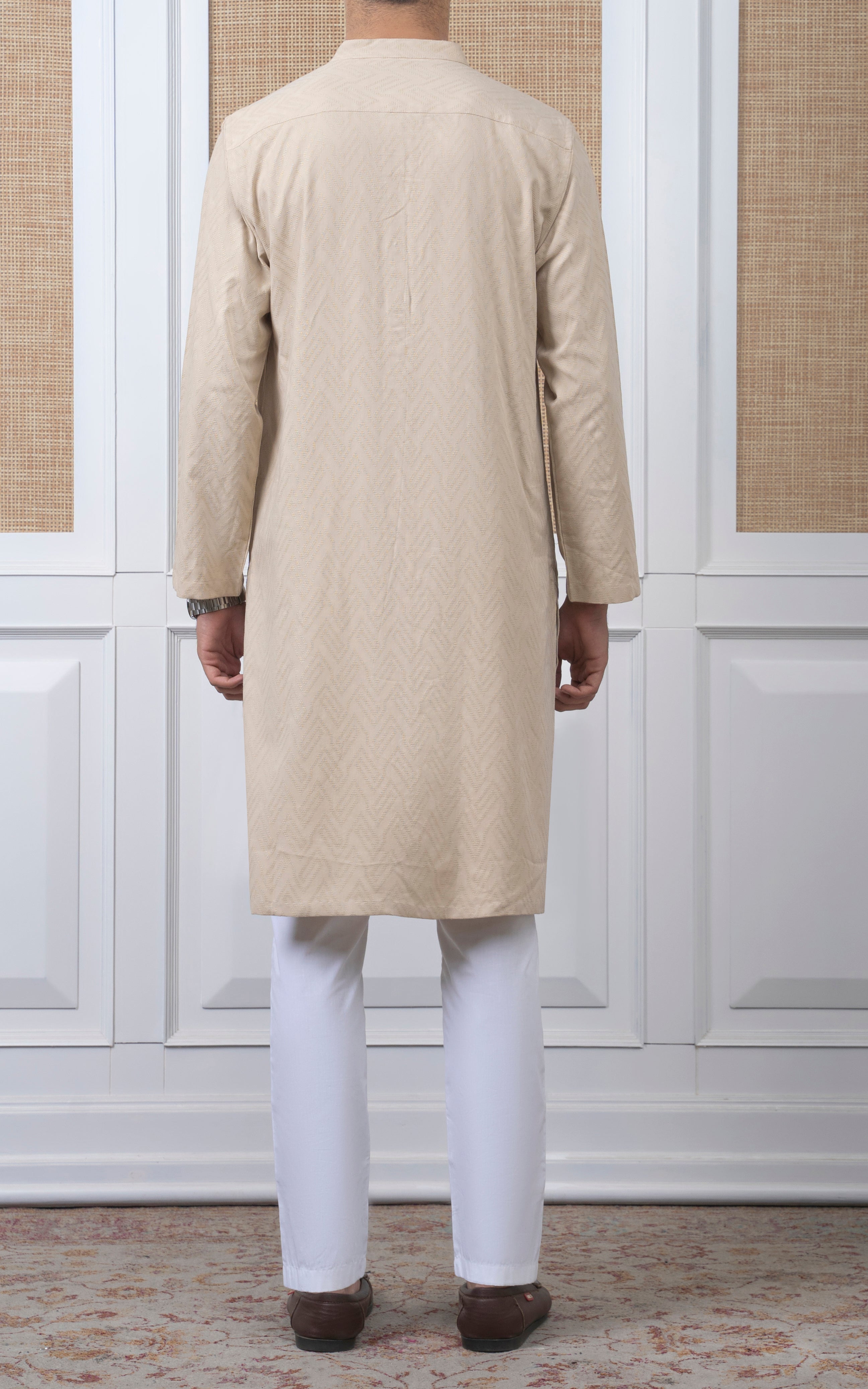 JACQUARD COTTON KURTA - SIGNATURE COLLECTION BEIGE