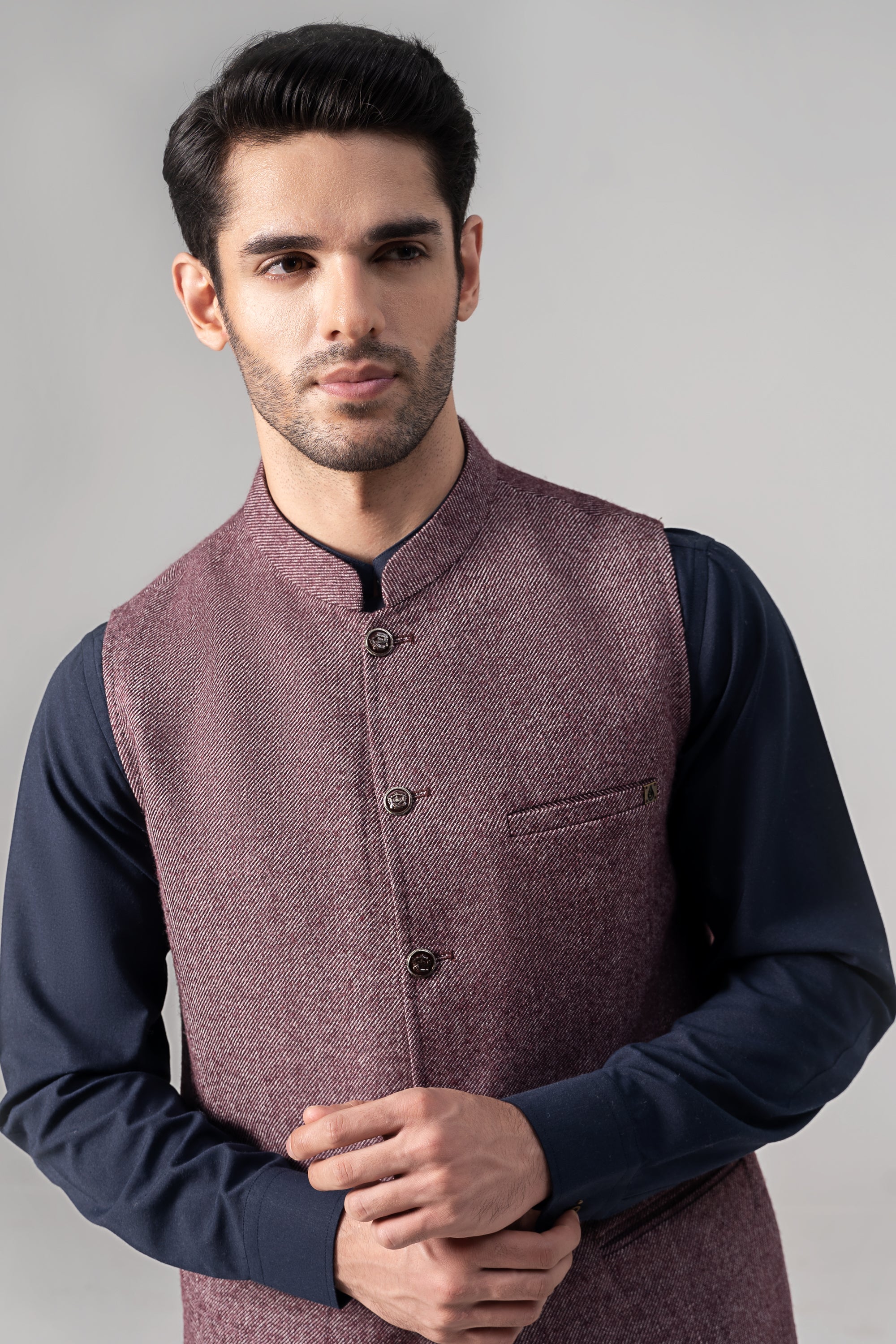 Textured Woolen Waistcoat - SIGNATURE COLLECTION MAROON