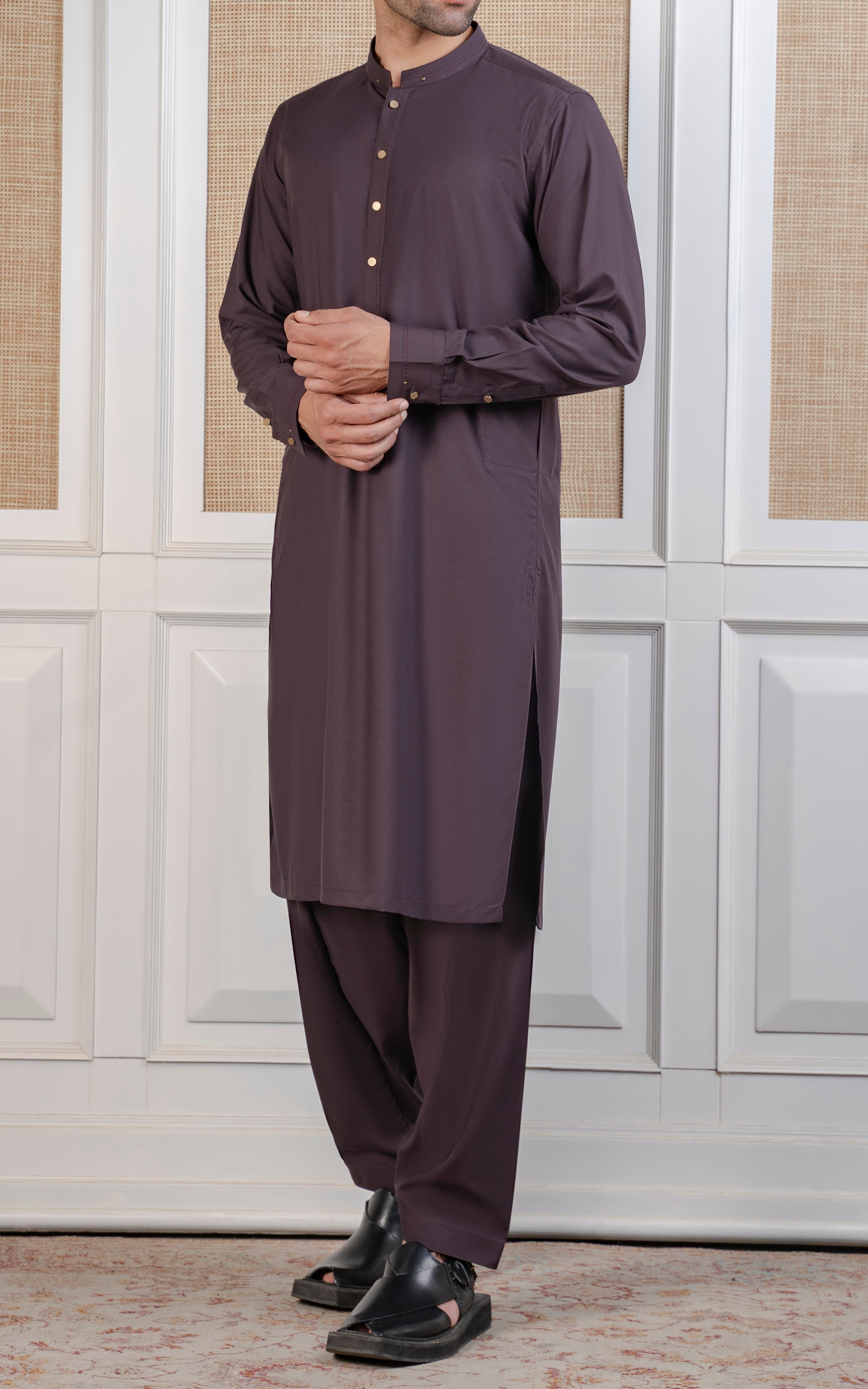 TEXTURED BLENDED KAMEEZ SHALWAR - SIGNATURE COLLECTION PLUM