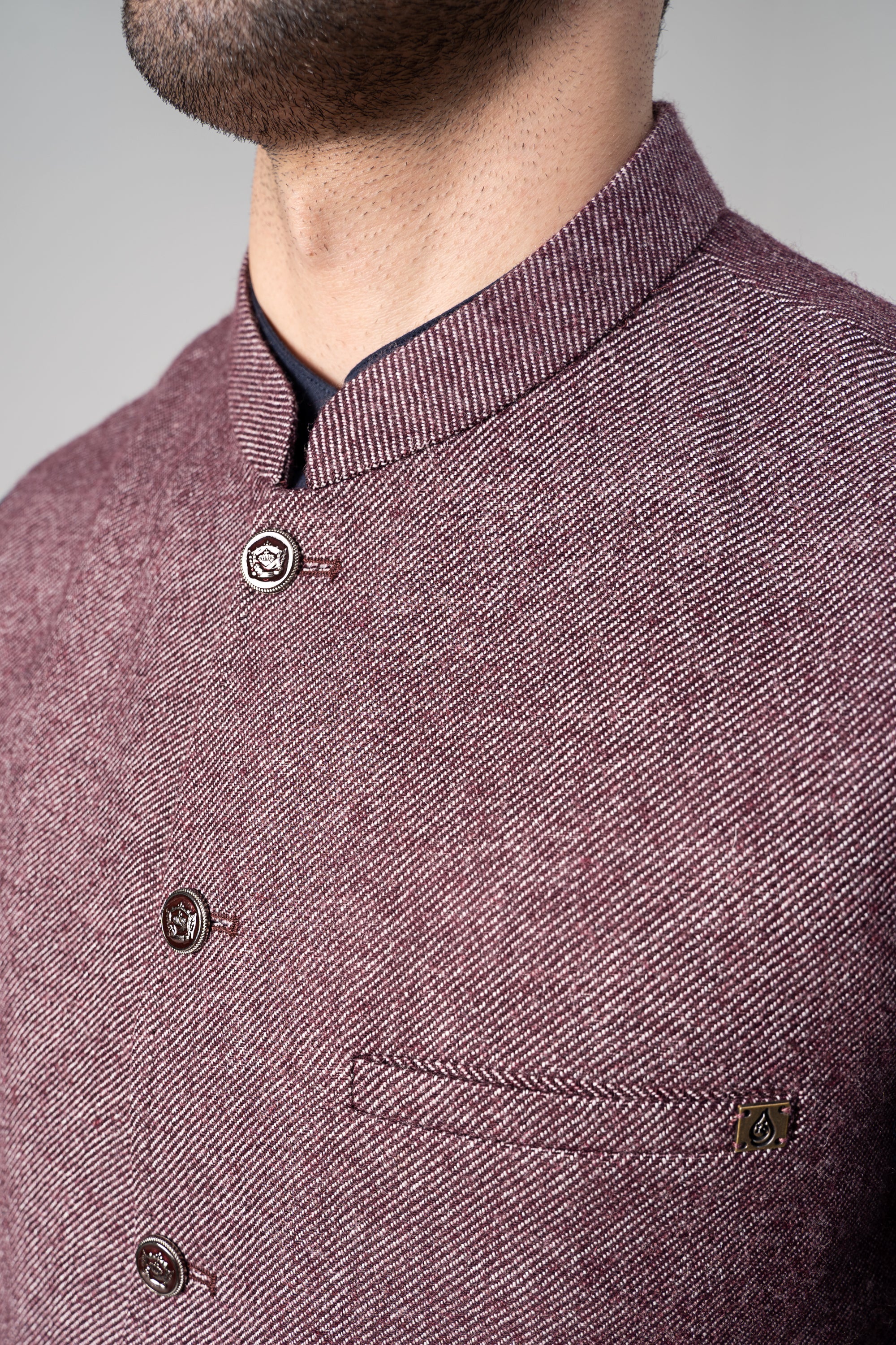 Textured Woolen Waistcoat - SIGNATURE COLLECTION MAROON
