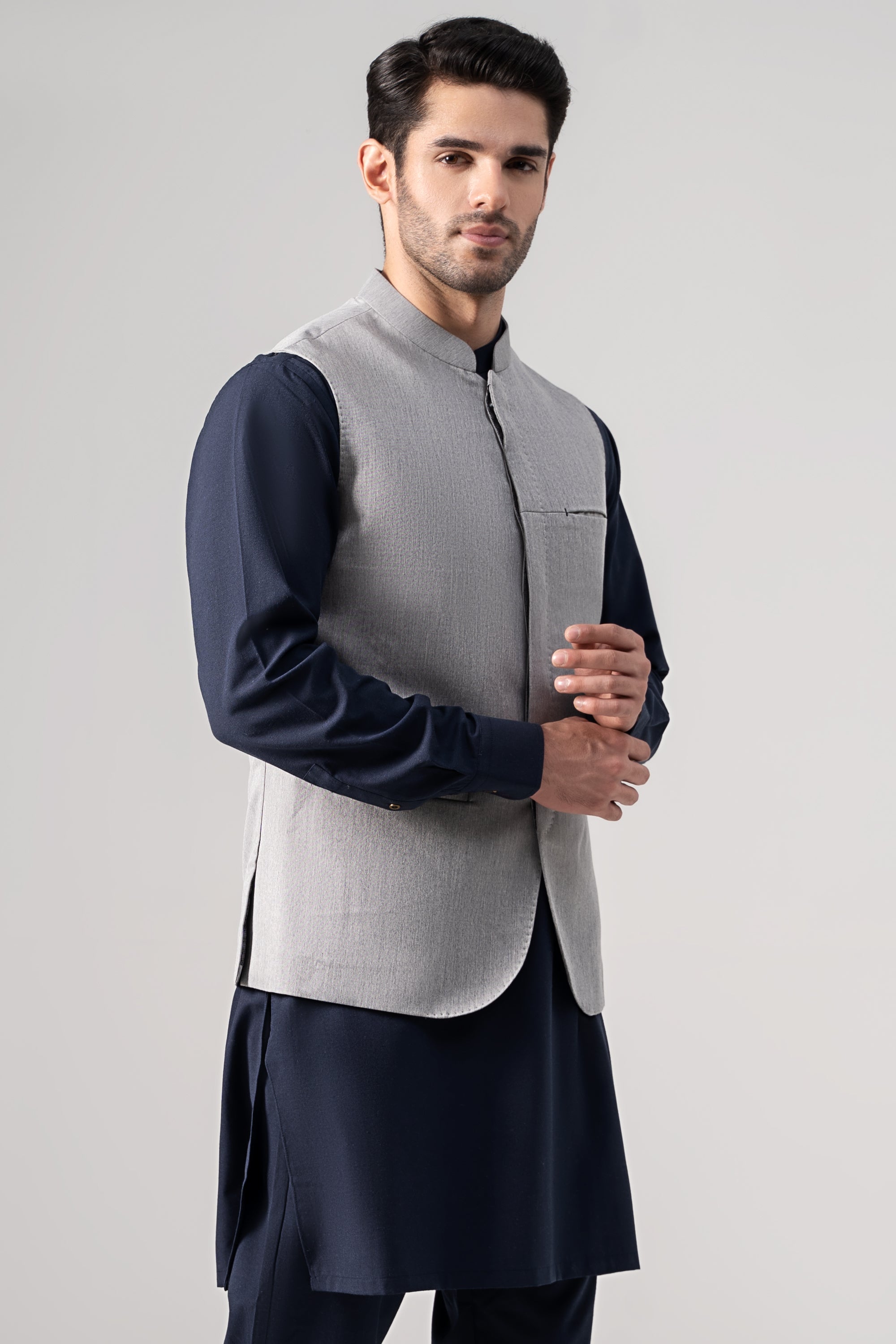 Textured Tropical Waistcoat - SIGNATURE COLLECTION LIGHT GREY