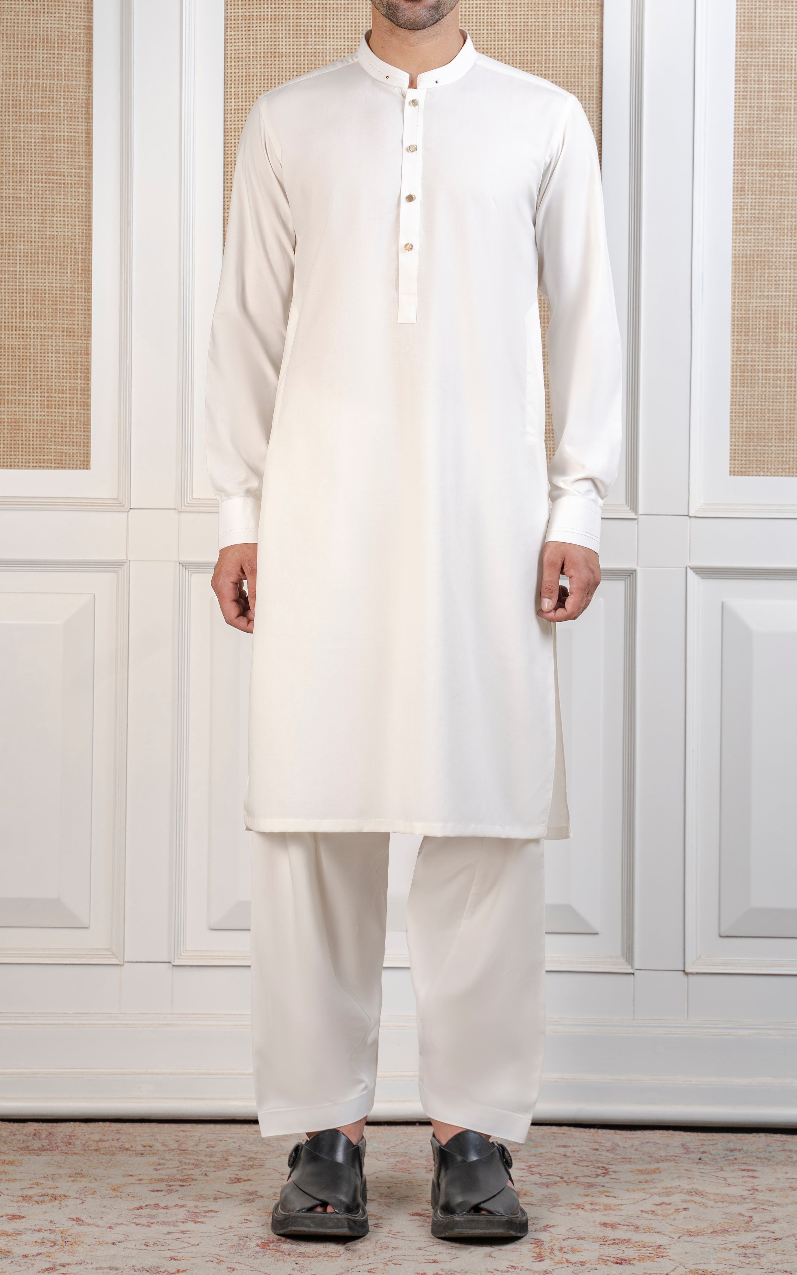 TEXTURED BLENDED KAMEEZ SHALWAR - SIGNATURE COLLECTION WHITE