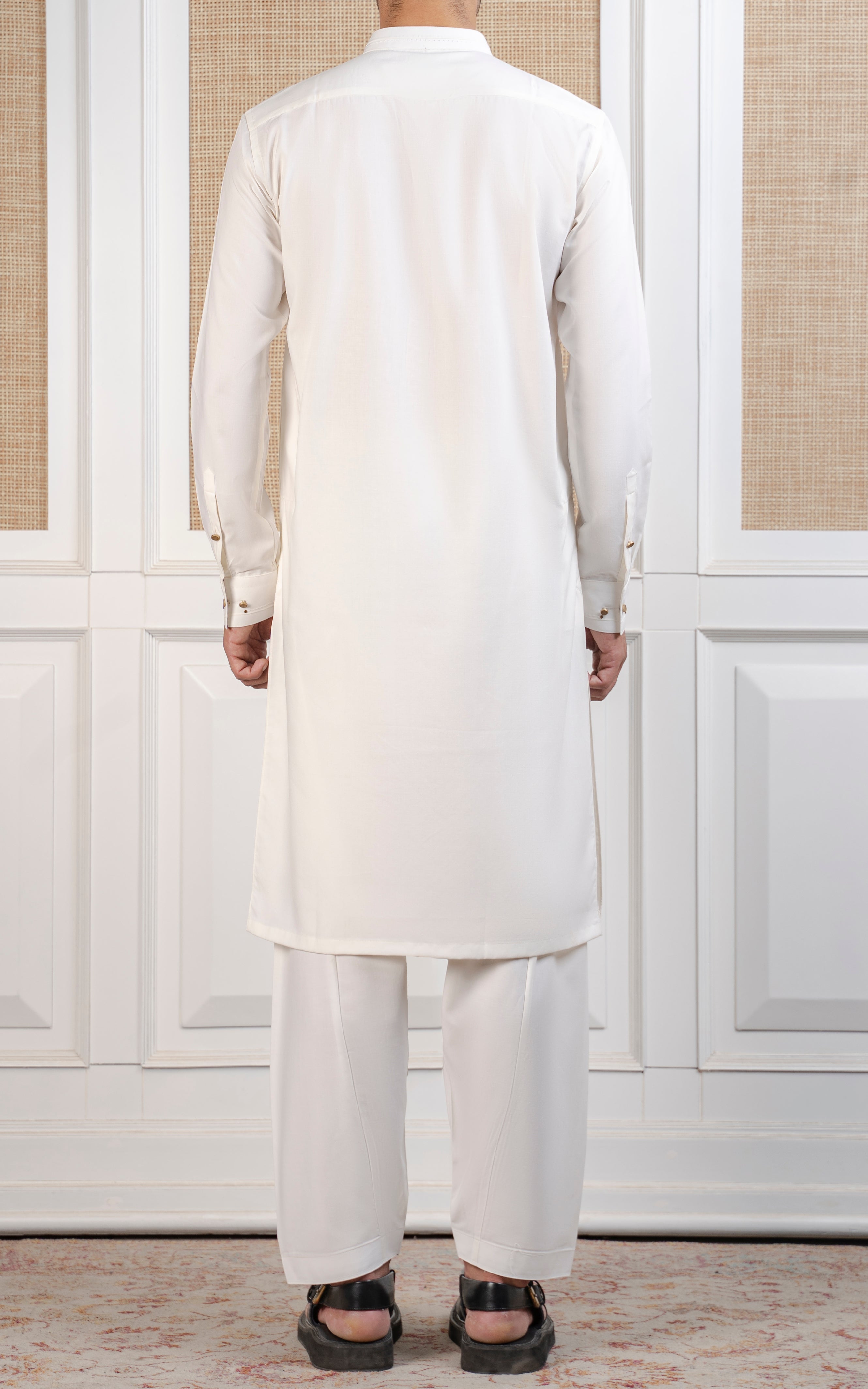 TEXTURED BLENDED KAMEEZ SHALWAR - SIGNATURE COLLECTION WHITE