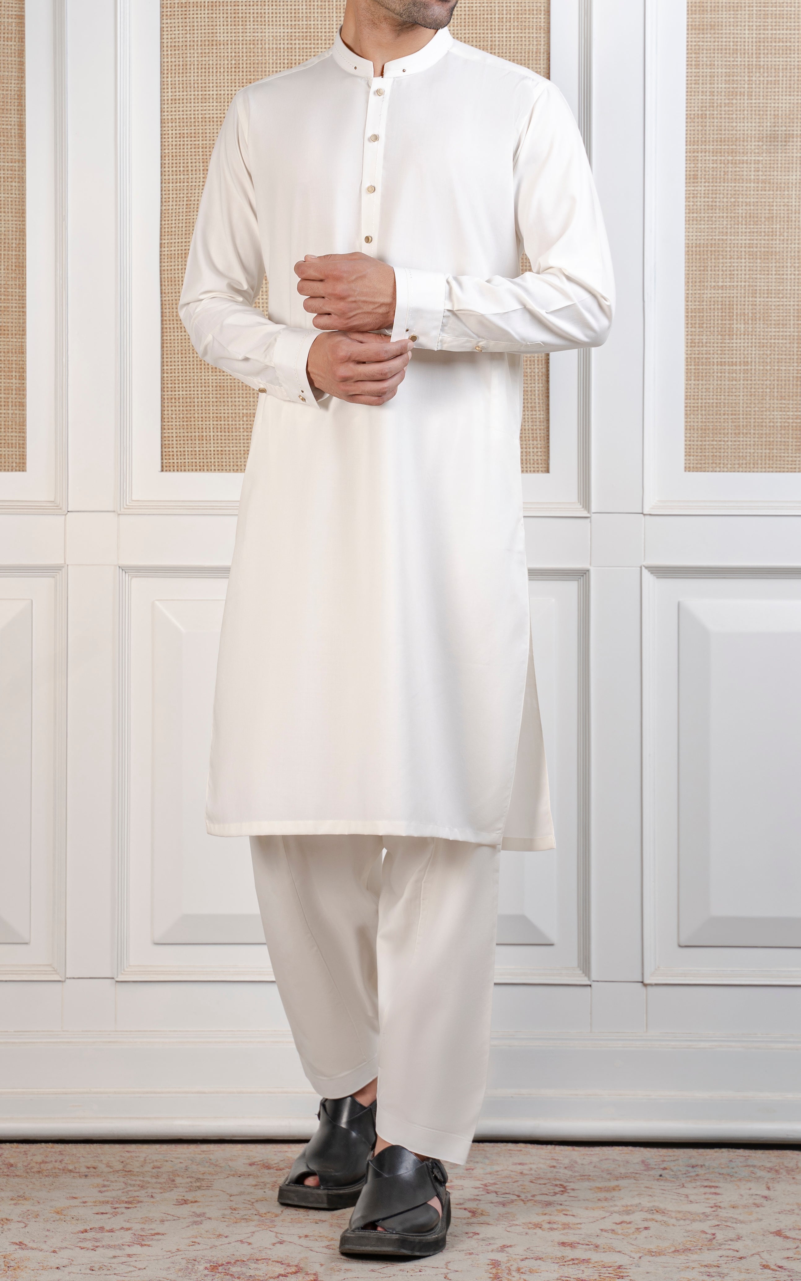TEXTURED BLENDED KAMEEZ SHALWAR - SIGNATURE COLLECTION WHITE