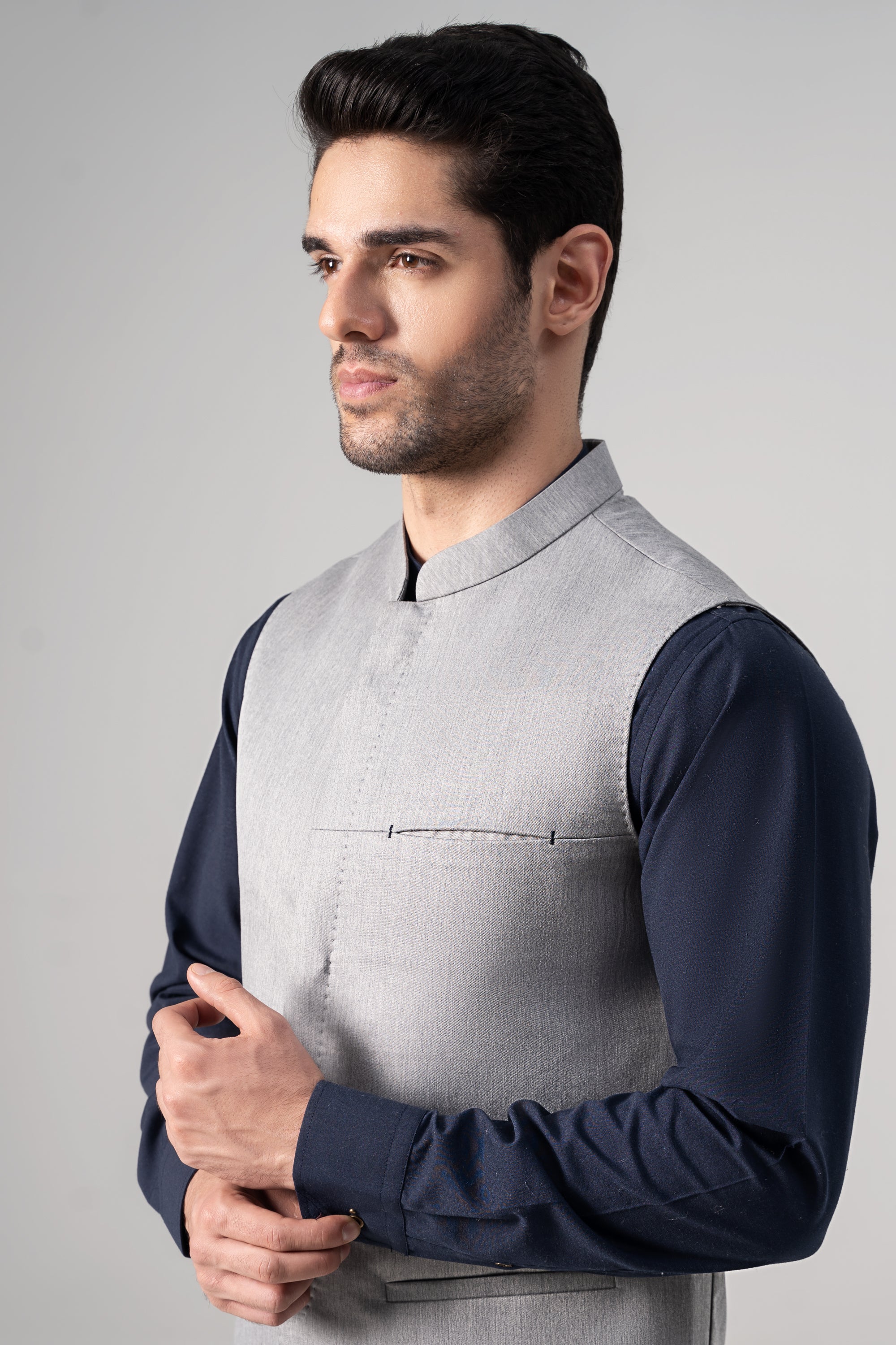 Textured Tropical Waistcoat - SIGNATURE COLLECTION LIGHT GREY