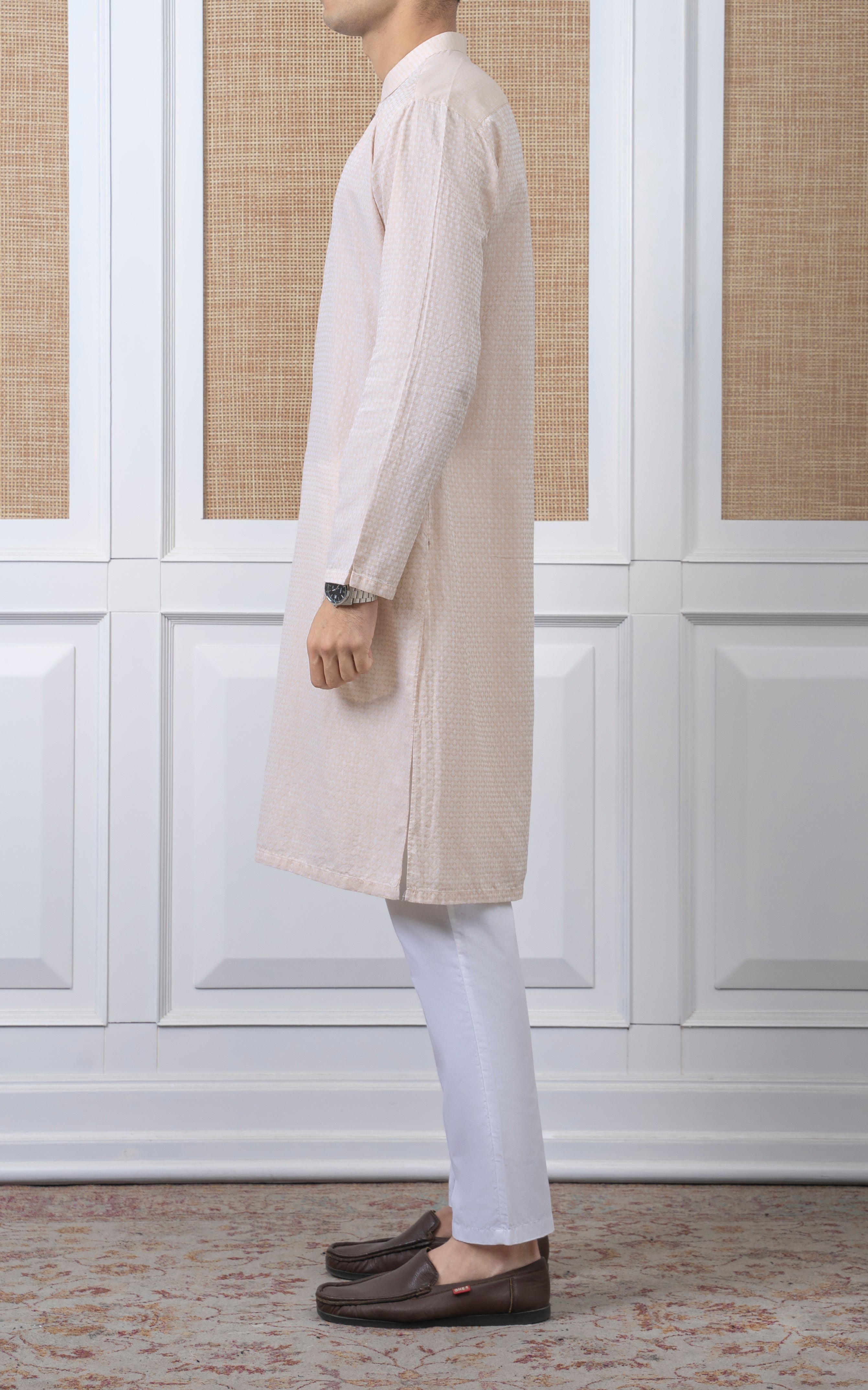 YARN DYED JACQUARD KURTA - PREMIUM COLLECTION CREAM