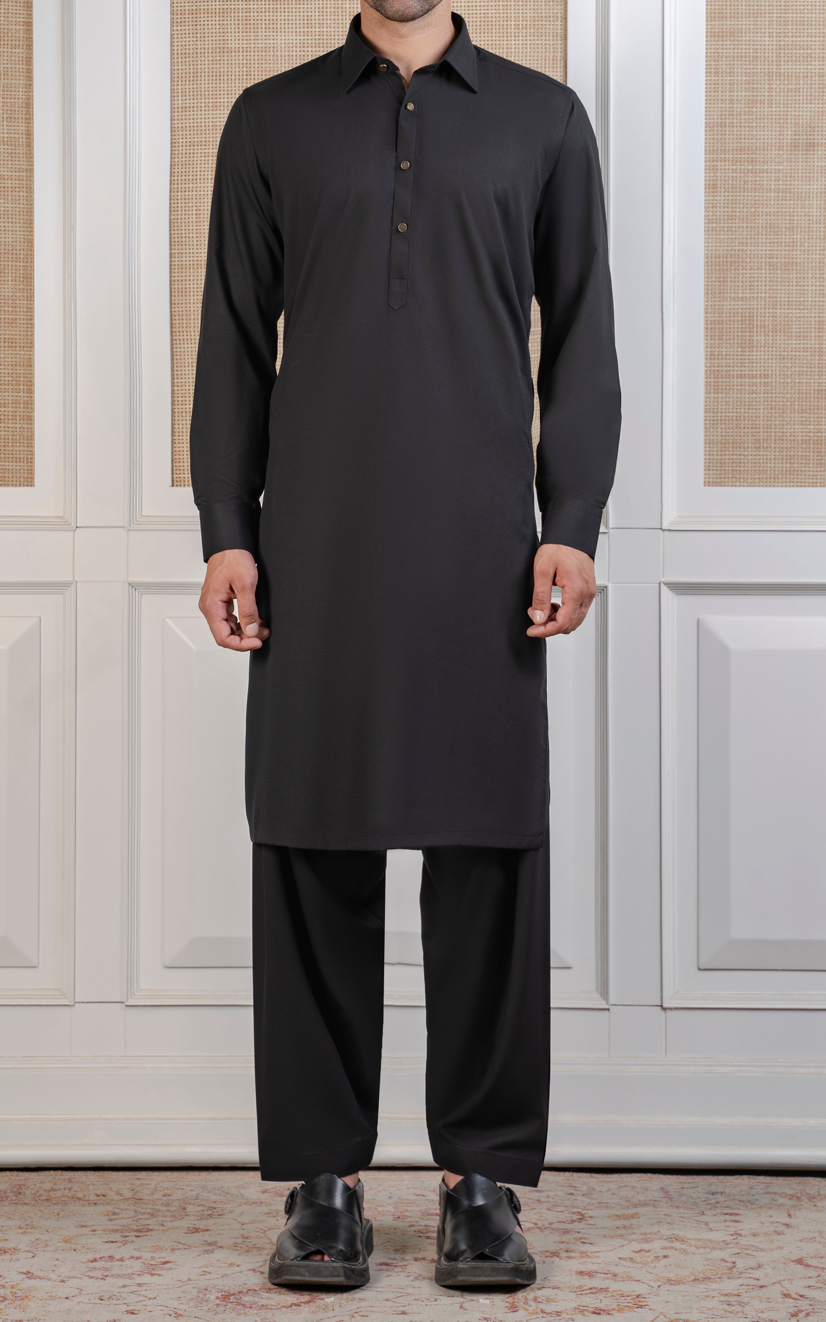TEXTURED BLENDED KAMEEZ SHALWAR - EXECUTIVE COLLECTION BLACK