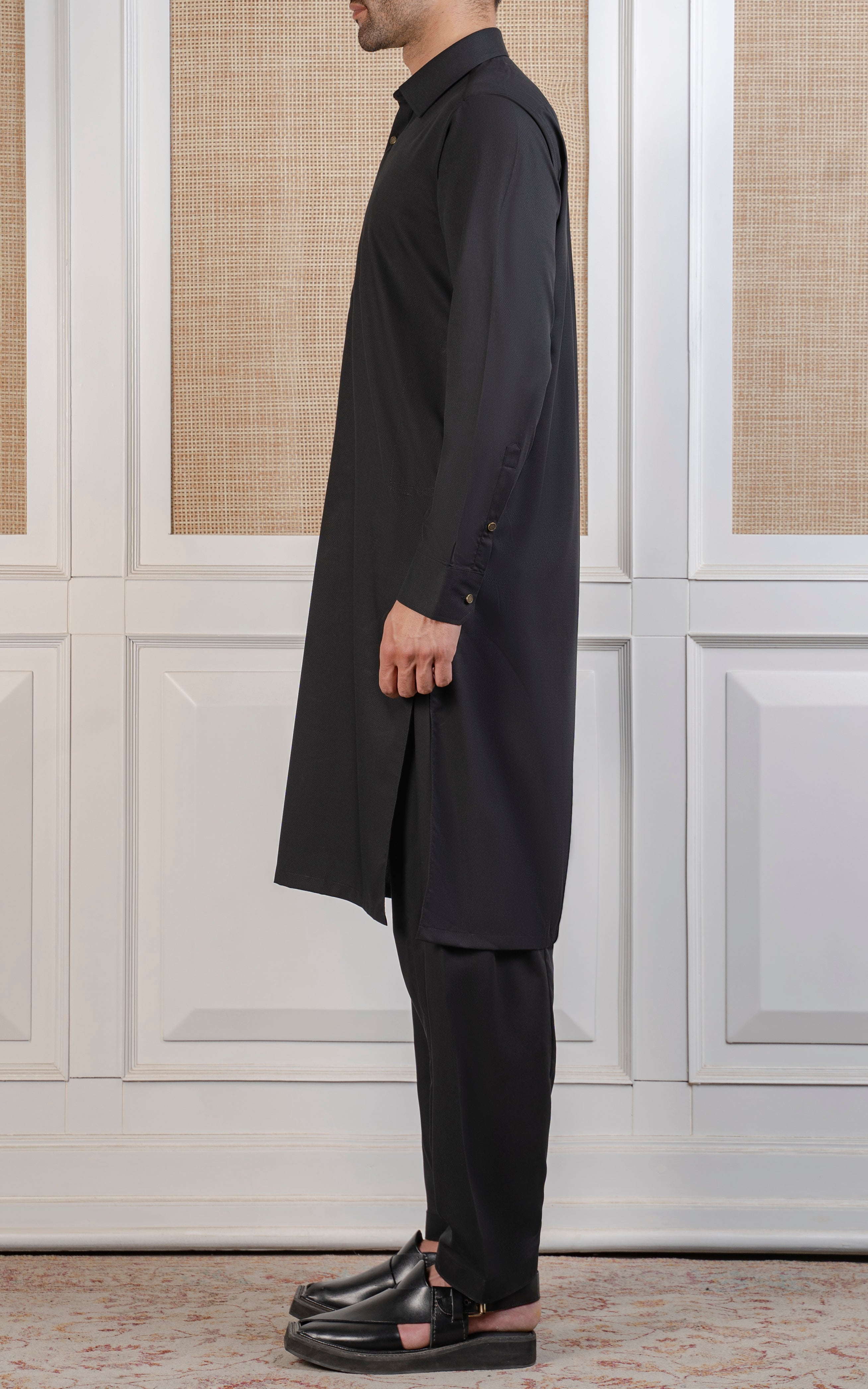 TEXTURED BLENDED KAMEEZ SHALWAR - EXECUTIVE COLLECTION BLACK