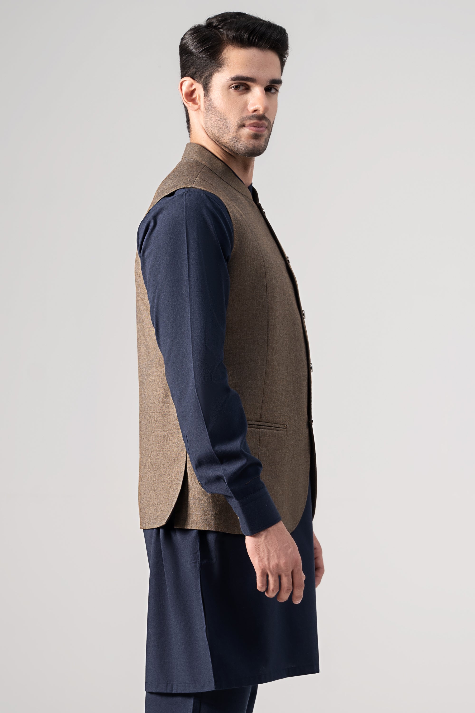 Mélange Tropical Waistcoat - SIGNATURE COLLECTION DARK KHAKI