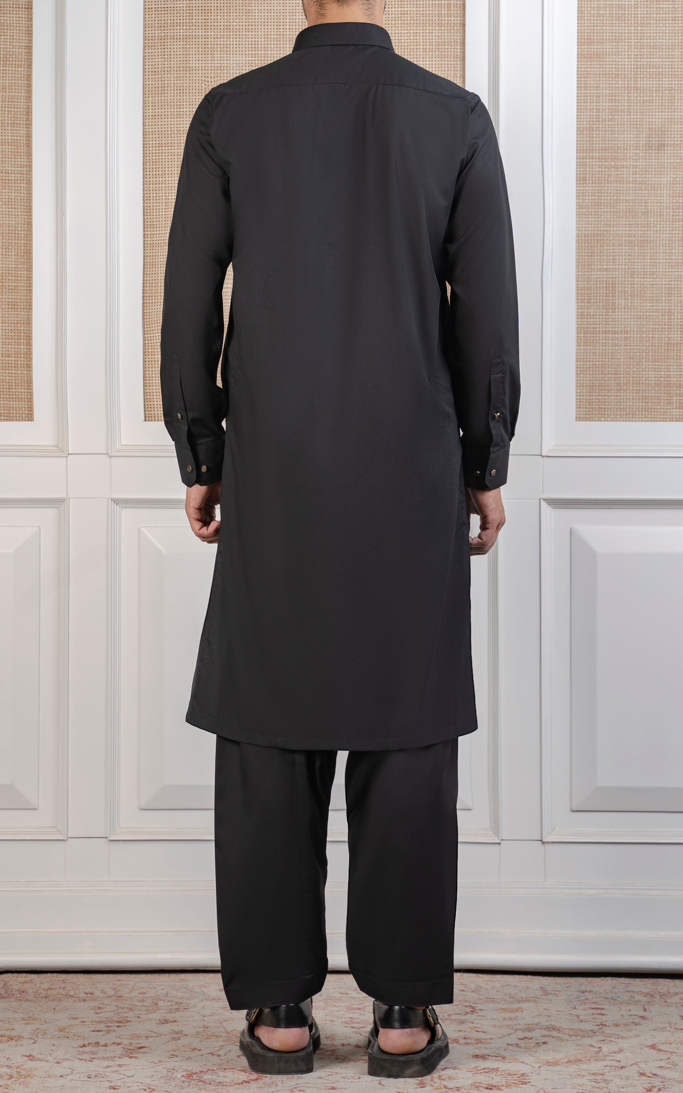 TEXTURED BLENDED KAMEEZ SHALWAR - EXECUTIVE COLLECTION BLACK