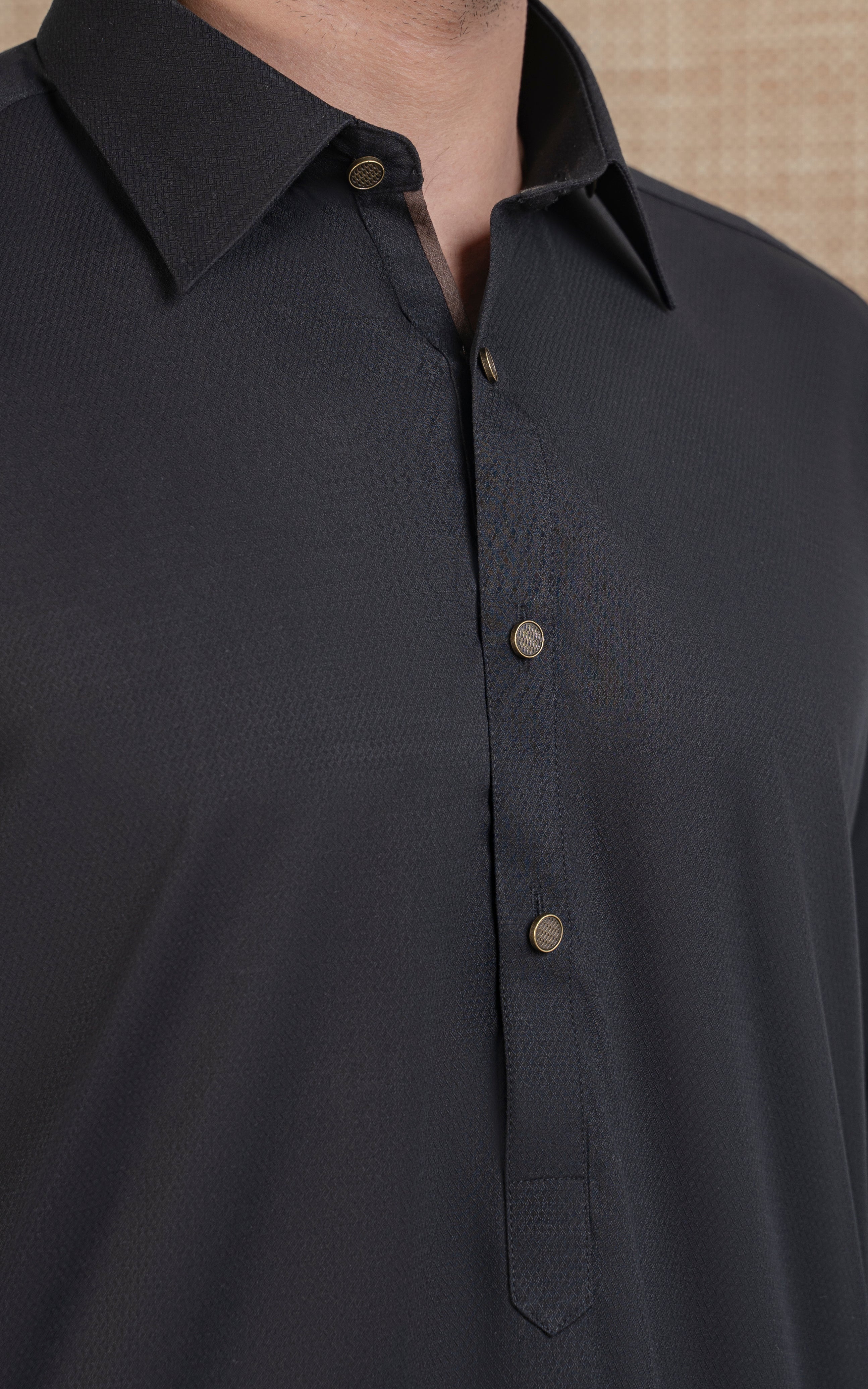 TEXTURED BLENDED KAMEEZ SHALWAR - EXECUTIVE COLLECTION BLACK