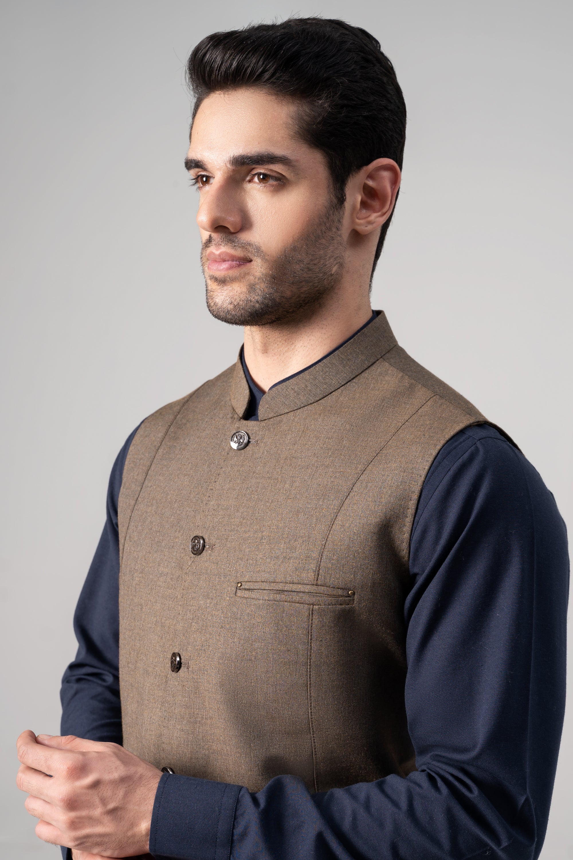 Mélange Tropical Waistcoat - SIGNATURE COLLECTION DARK KHAKI