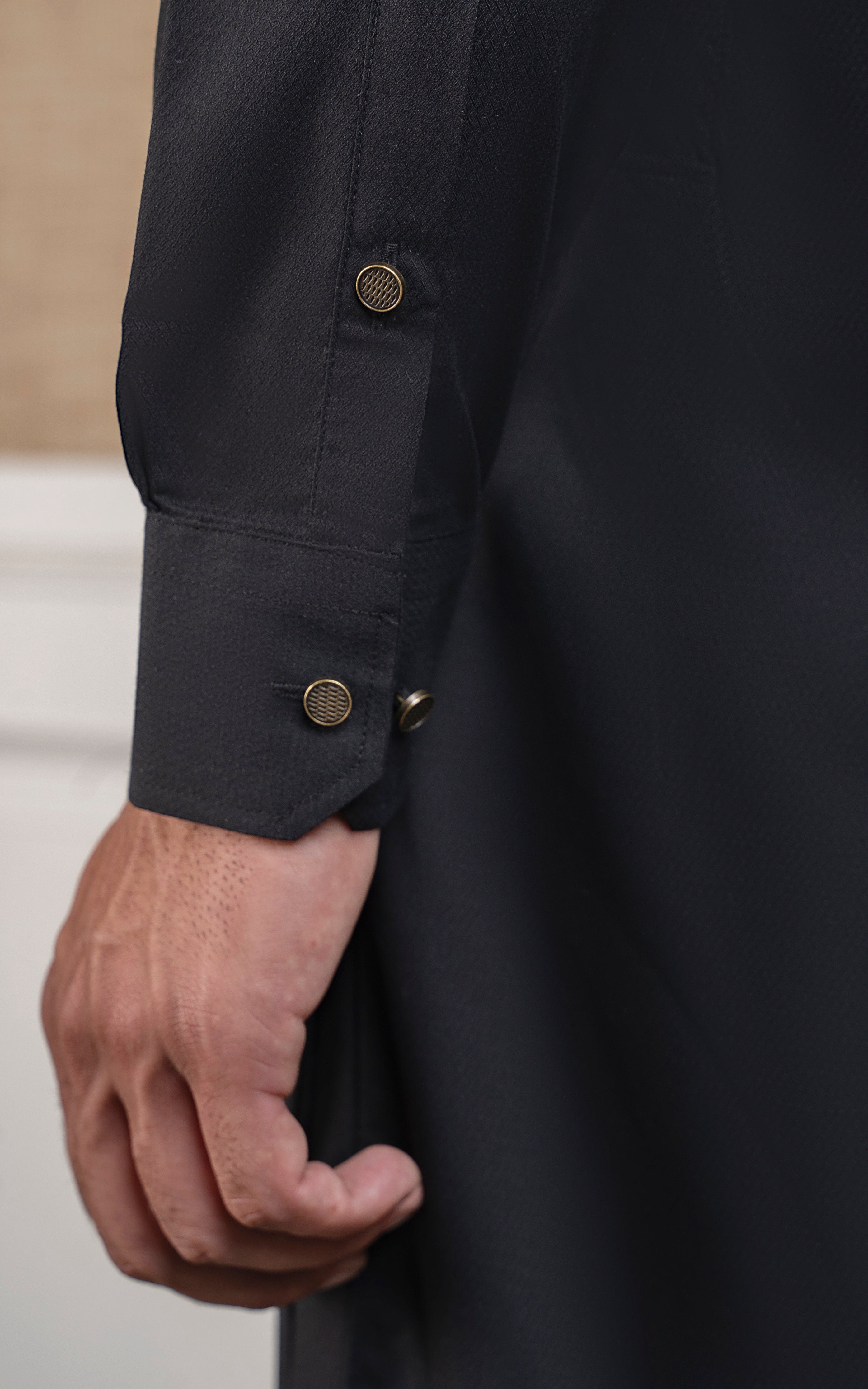 TEXTURED BLENDED KAMEEZ SHALWAR - EXECUTIVE COLLECTION BLACK