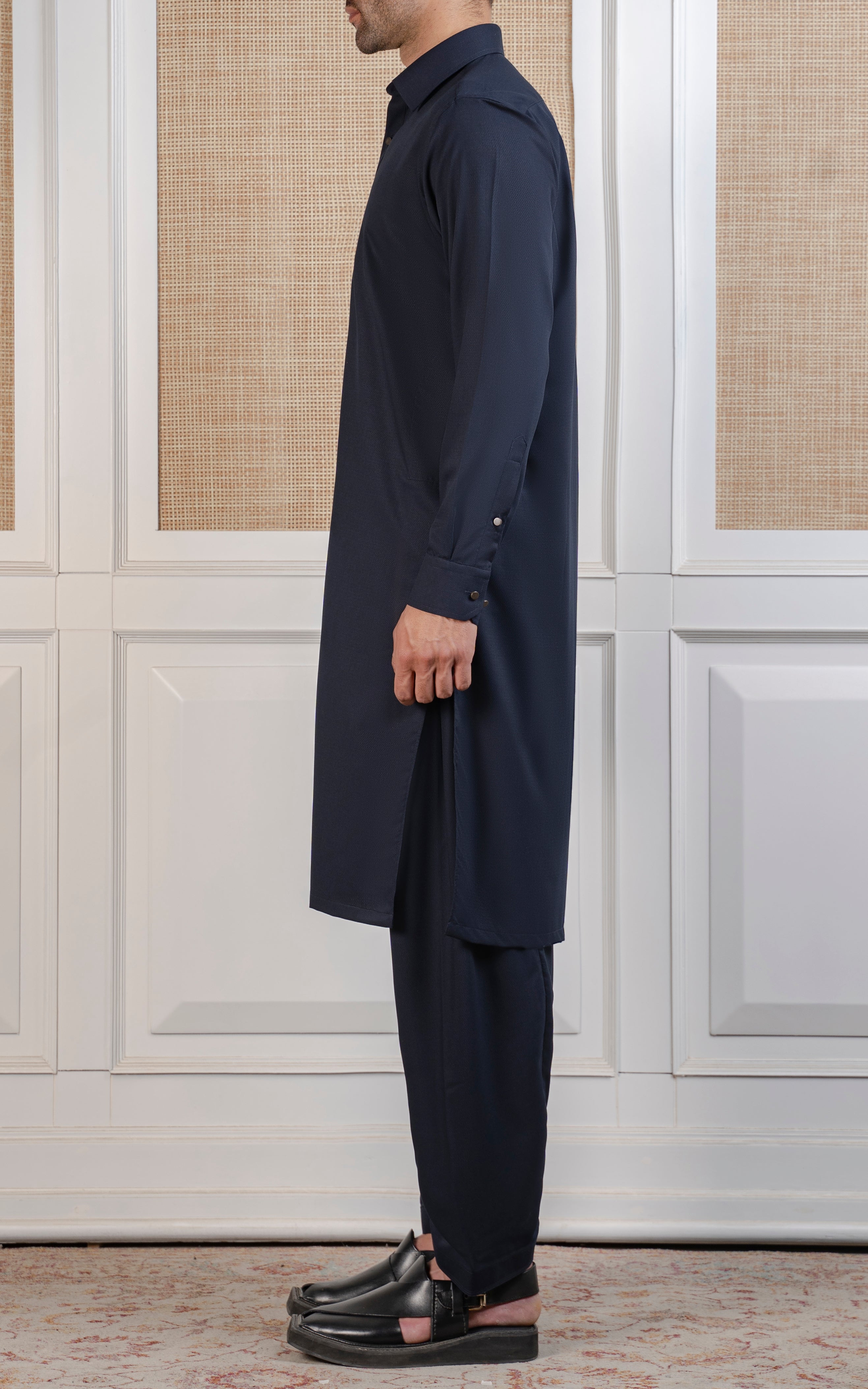 TEXTURED BLENDED KAMEEZ SHALWAR - EXECUTIVE COLLECTION NAVY