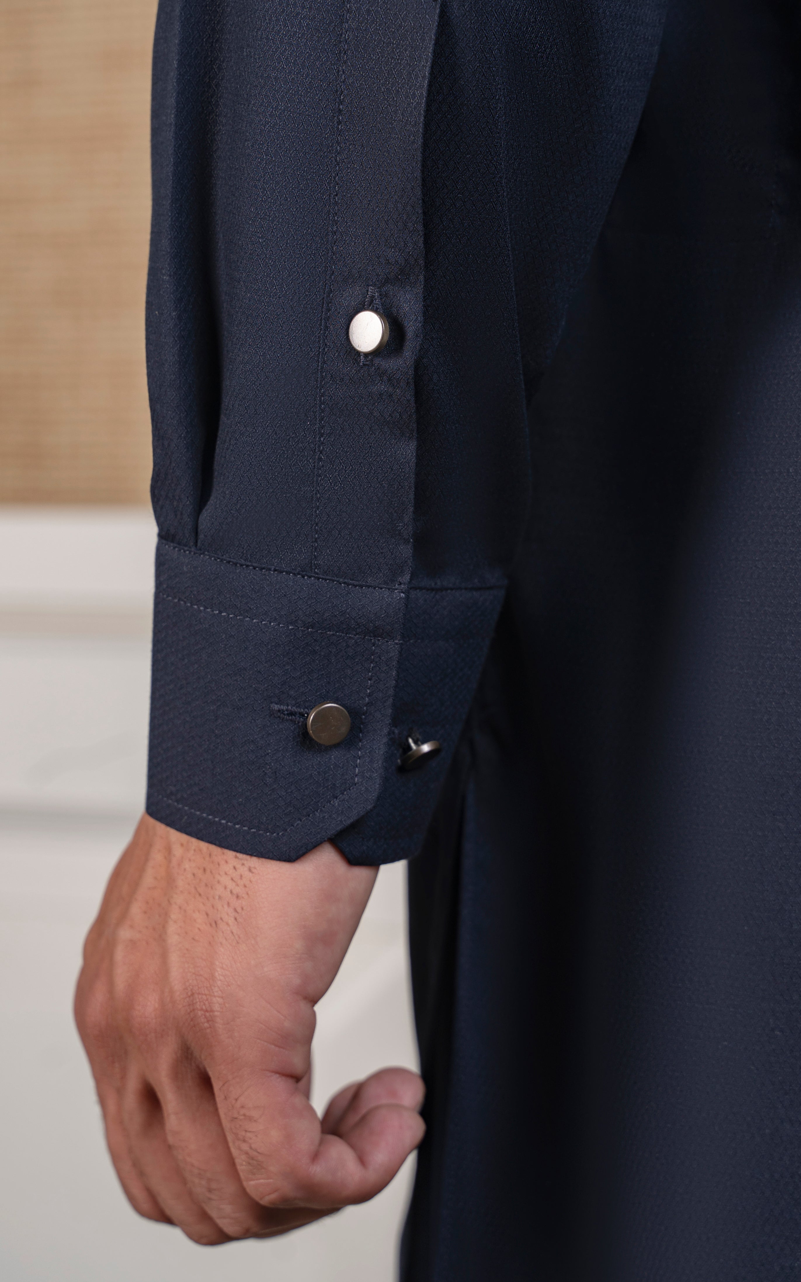 TEXTURED BLENDED KAMEEZ SHALWAR - EXECUTIVE COLLECTION NAVY
