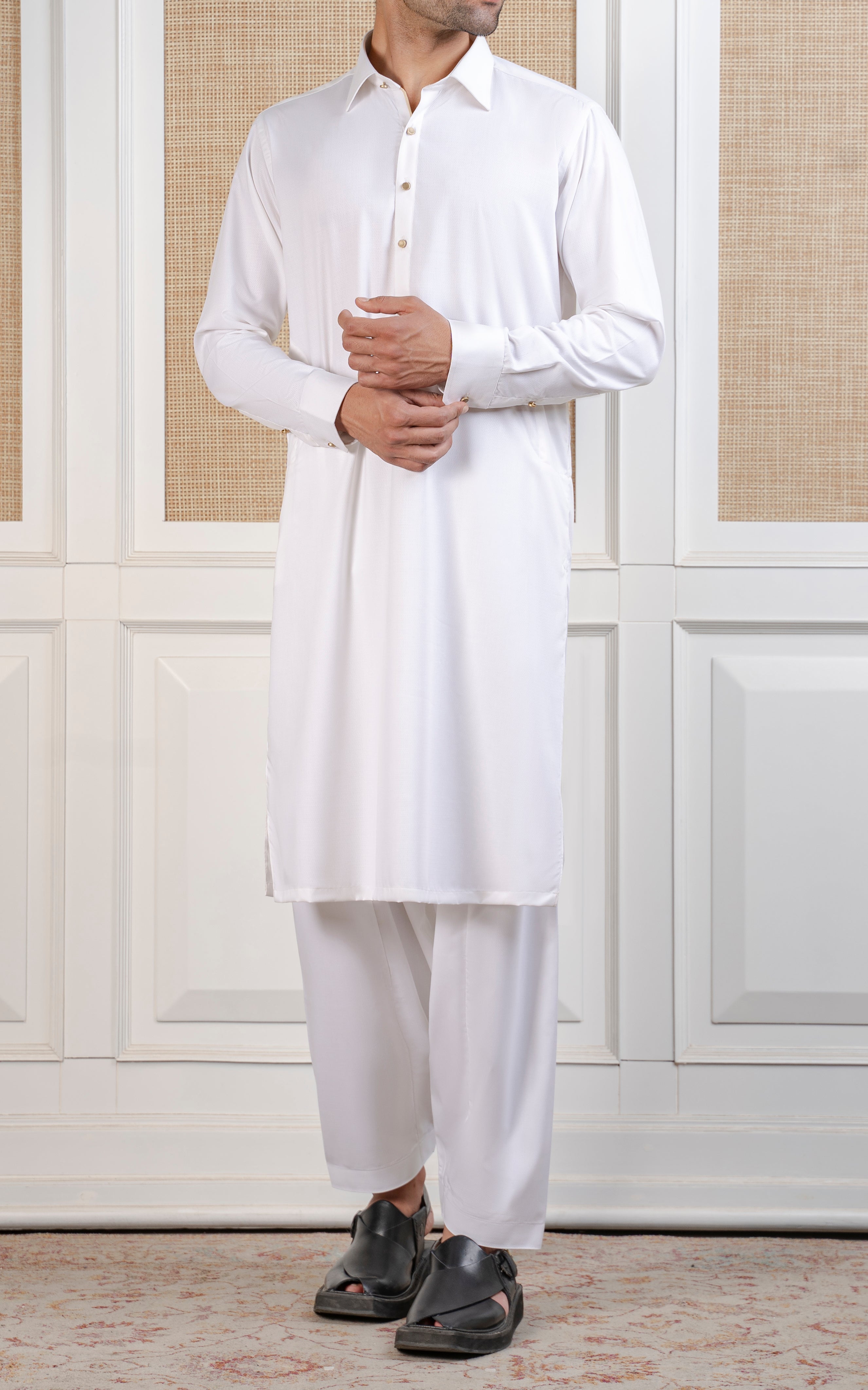 TEXTURED BLENDED KAMEEZ SHALWAR - EXECUTIVE COLLECTION WHITE