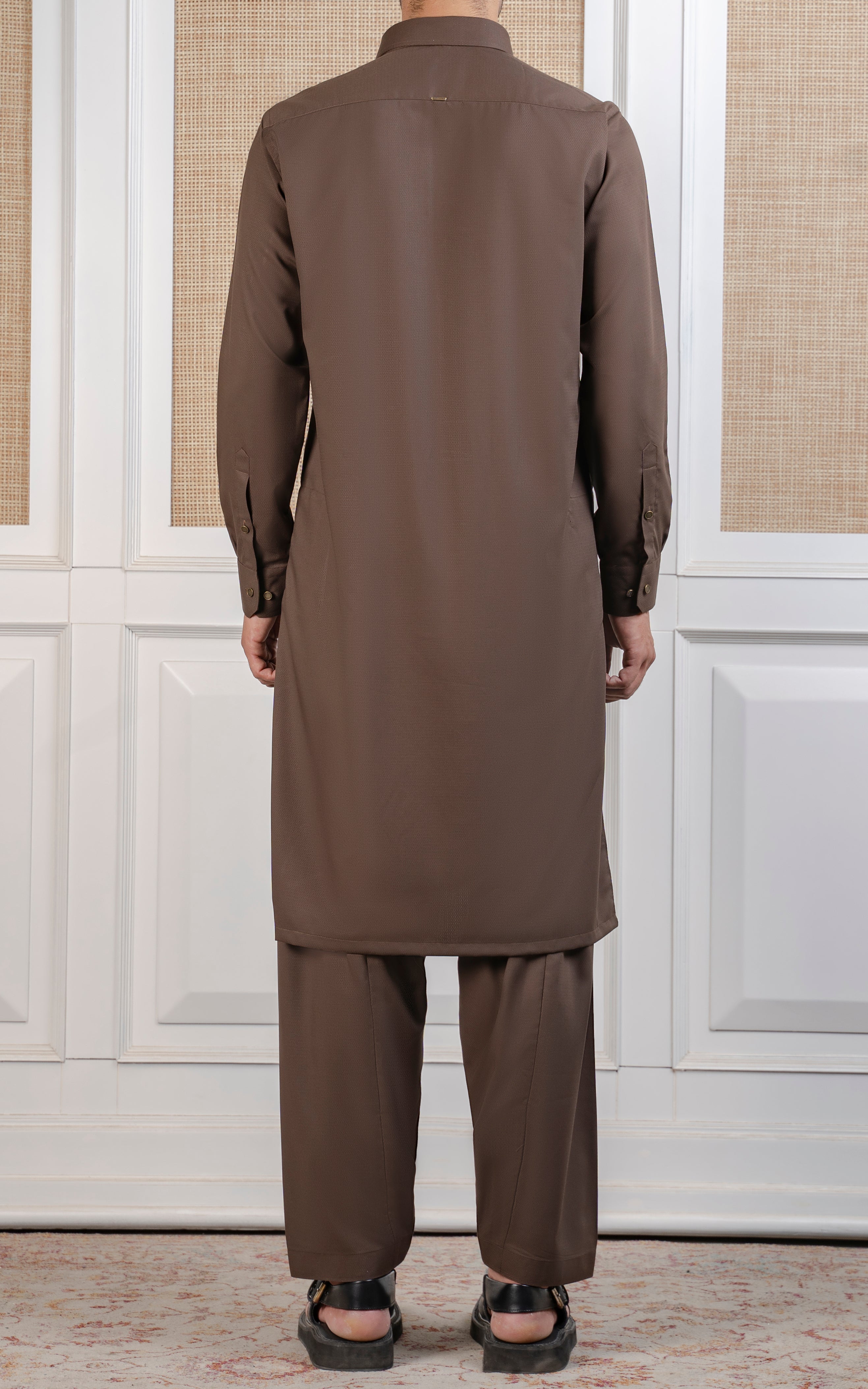TEXTURED BLENDED KAMEEZ SHALWAR - EXECUTIVE COLLECTION MID BROWN