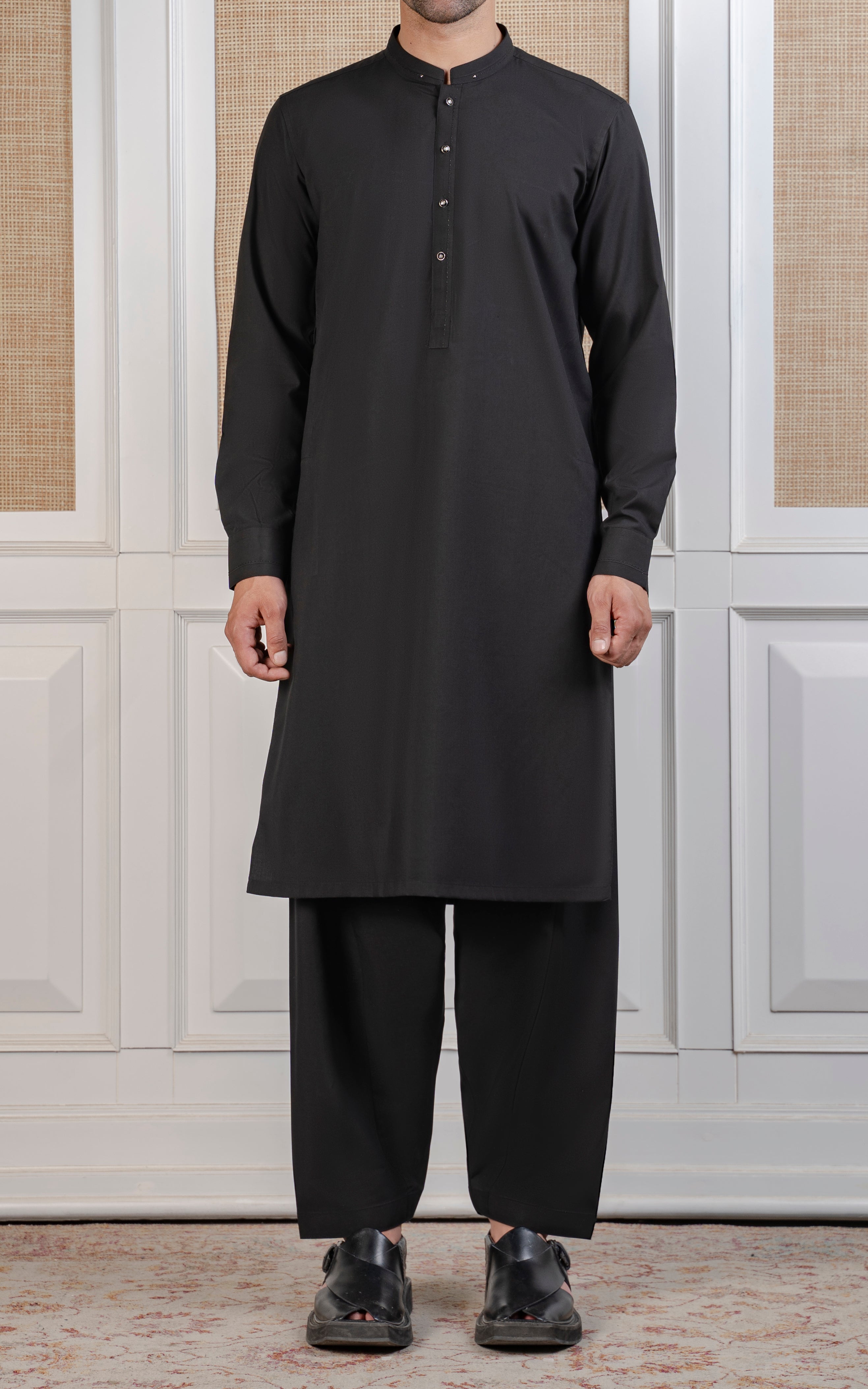TEXTURED BLENDED KAMEEZ SHALWAR - SIGNATURE COLLECTION BLACK