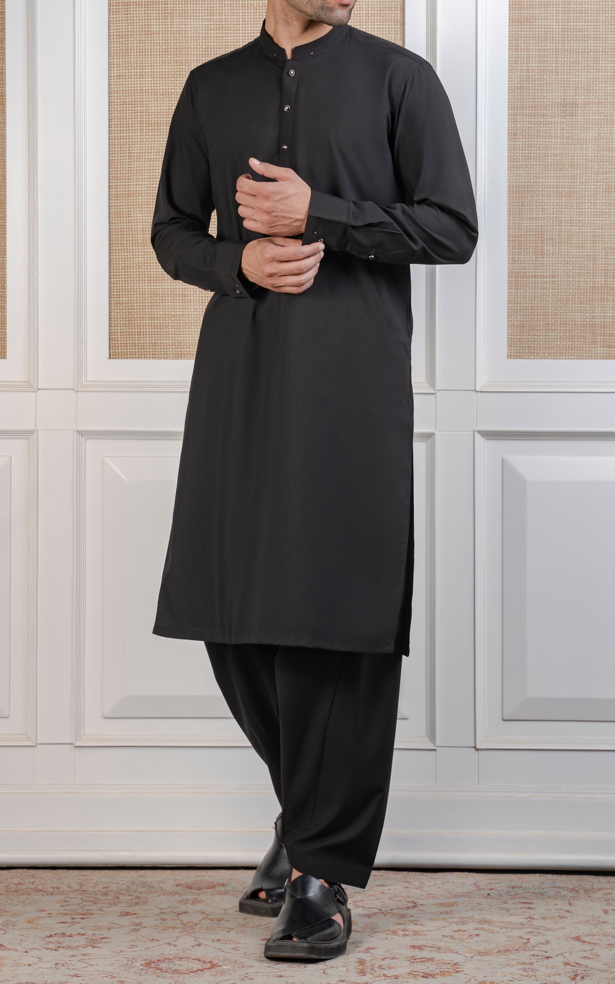 TEXTURED BLENDED KAMEEZ SHALWAR - SIGNATURE COLLECTION BLACK
