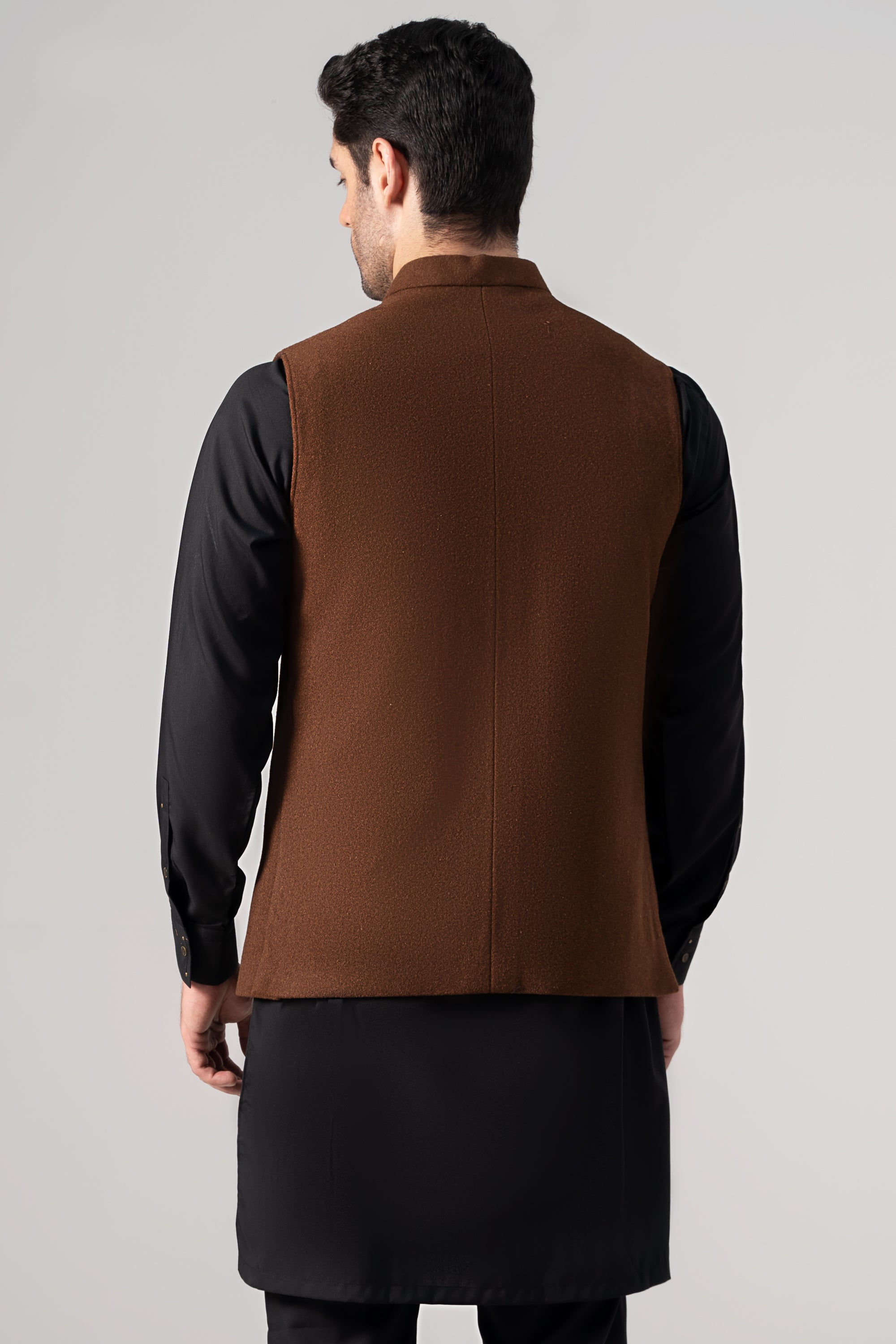Embroidered Blended Woolen Waistcoat coffee