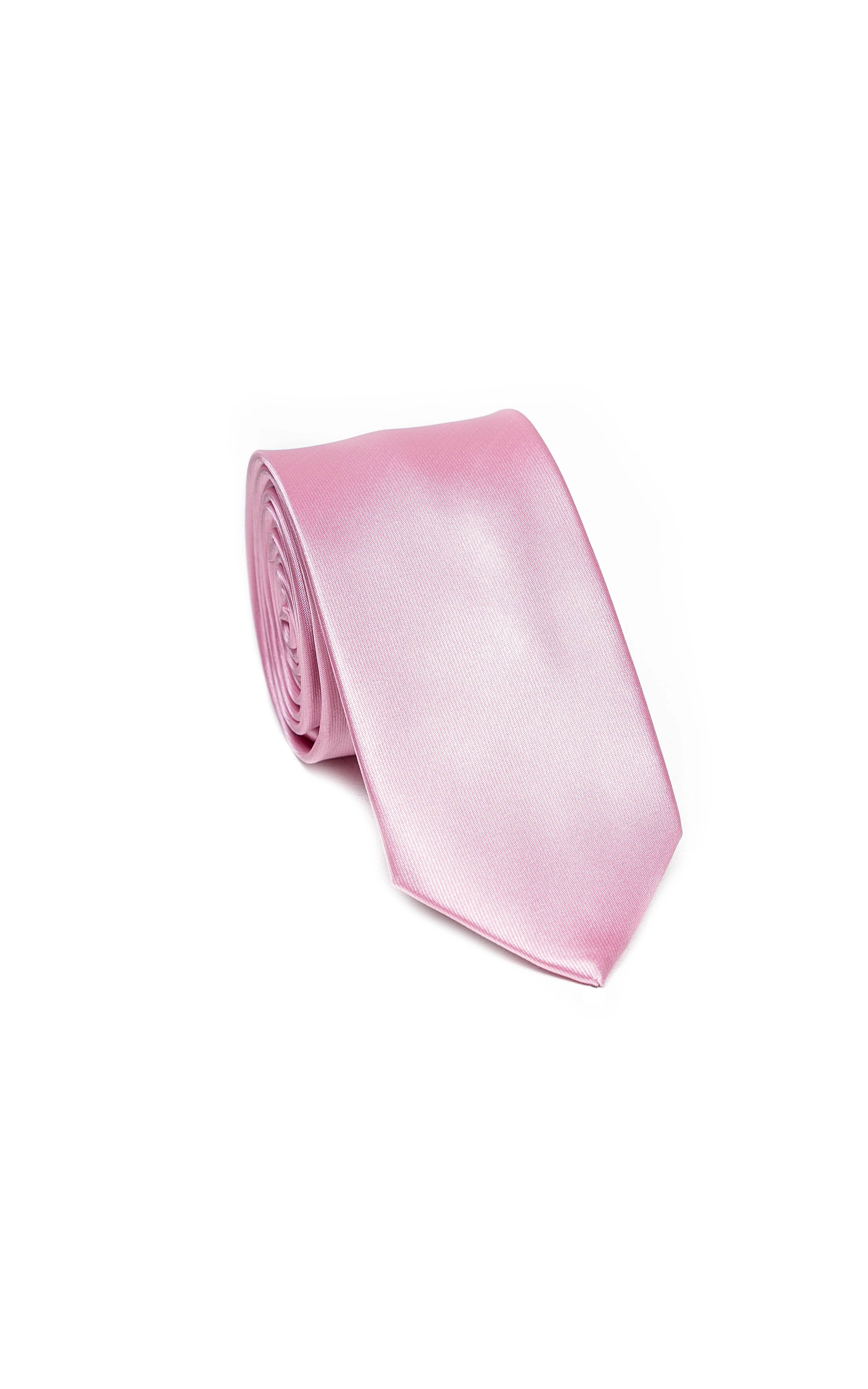 Light pink poly silk tie folded, smooth satin-like sheen visible
