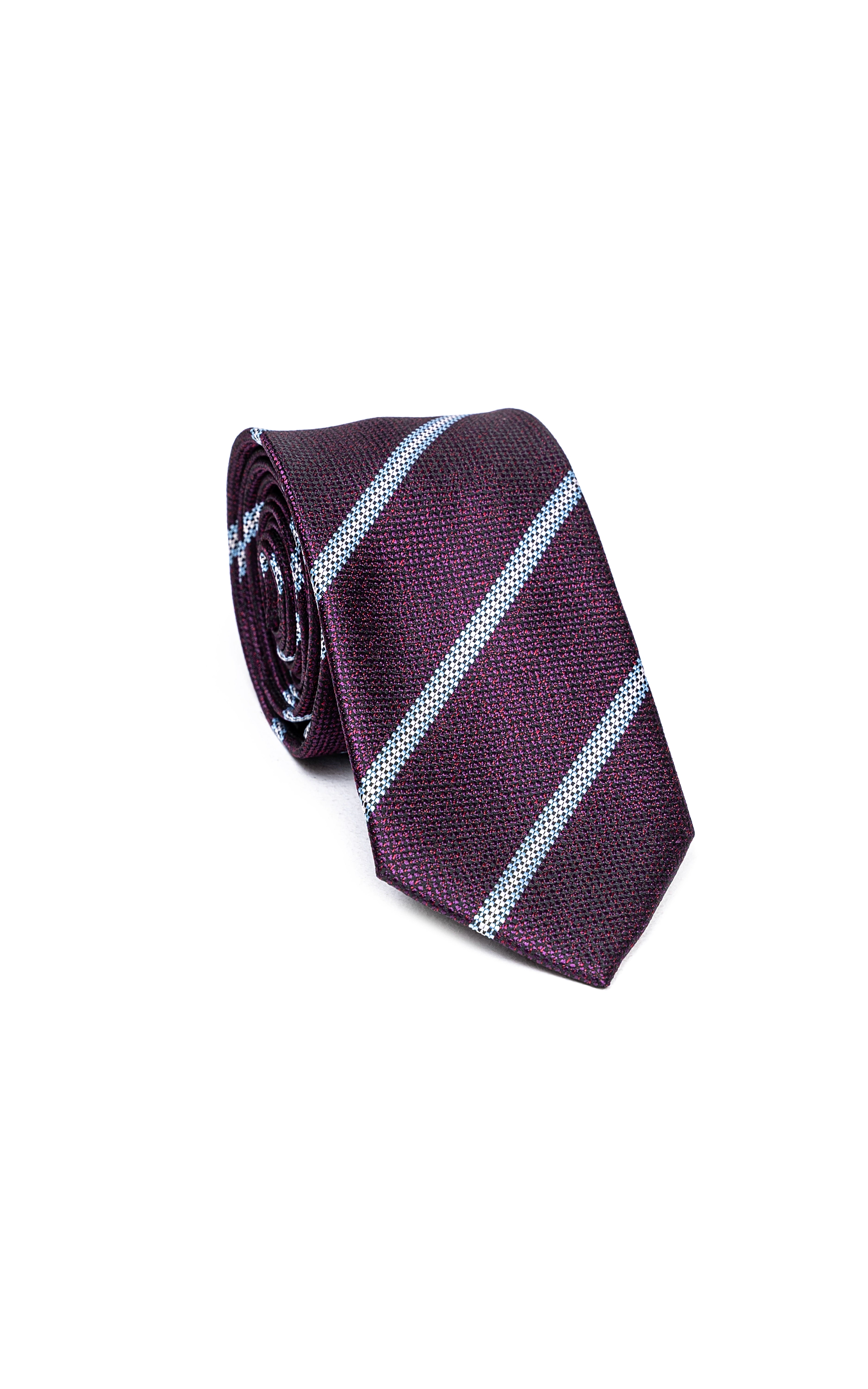 Poly silk tie roll, dark purple with diagonal white stripes
