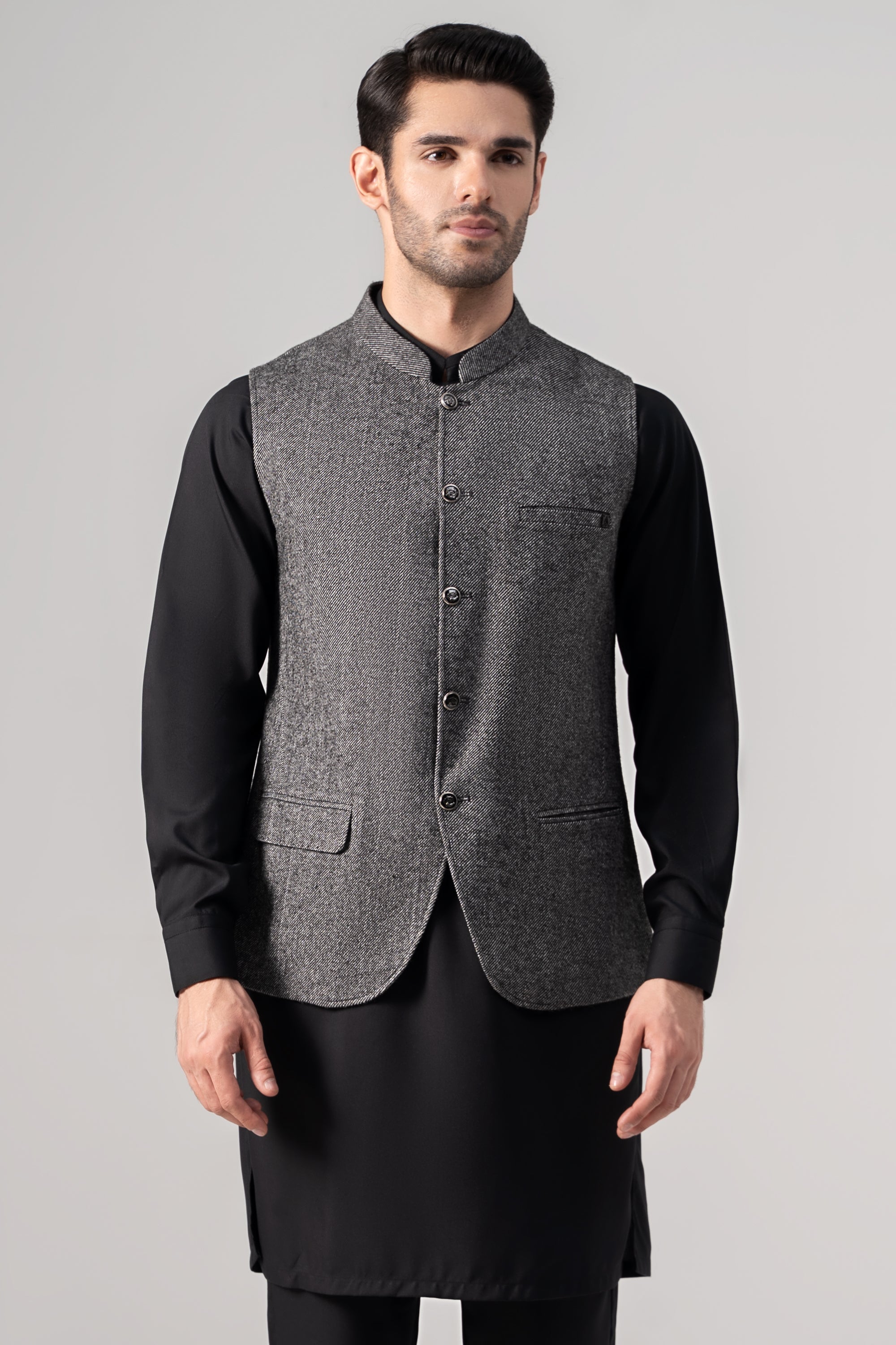 Textured Woolen Waistcoat - SIGNATURE COLLECTION BLACK