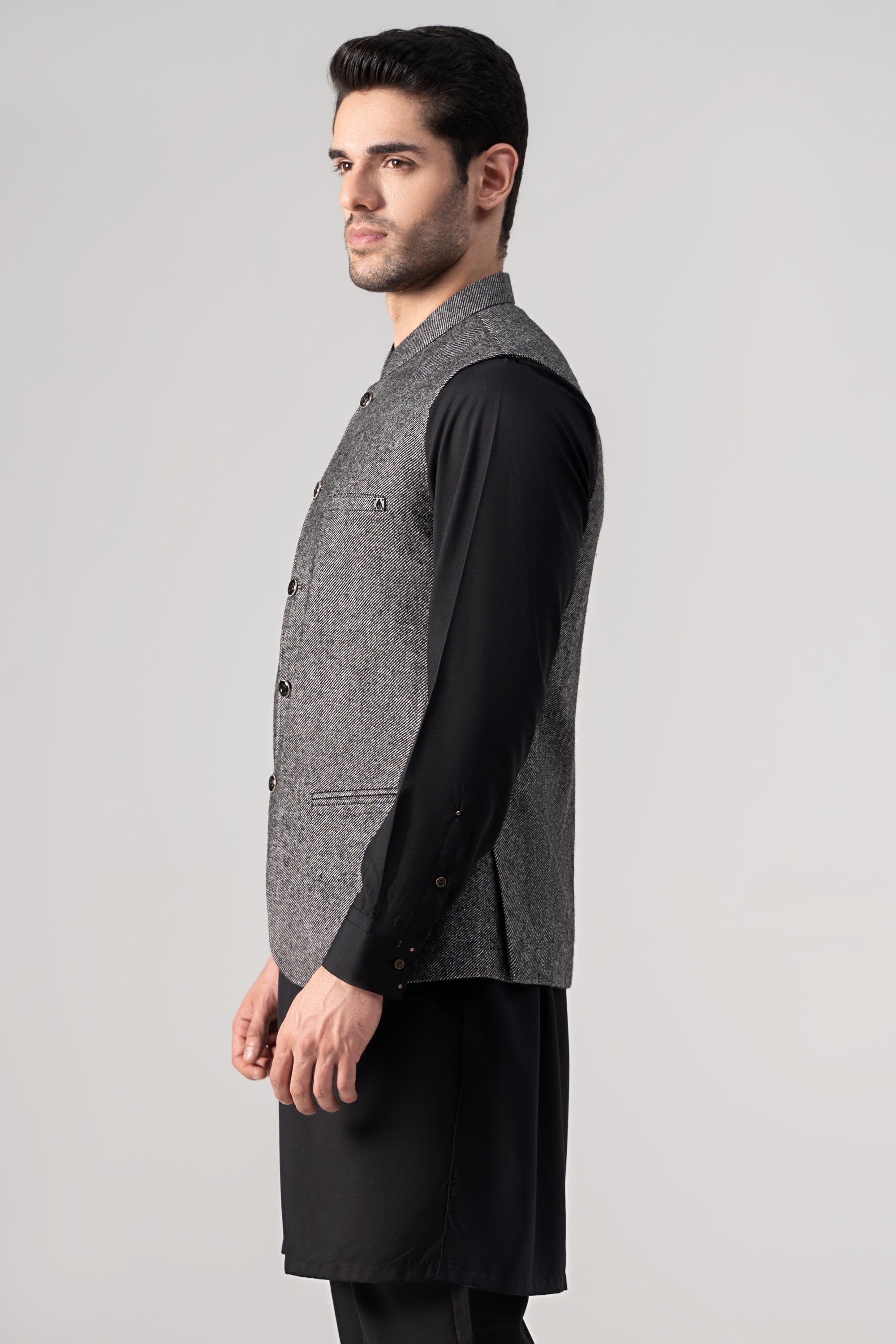 Textured Woolen Waistcoat - SIGNATURE COLLECTION BLACK
