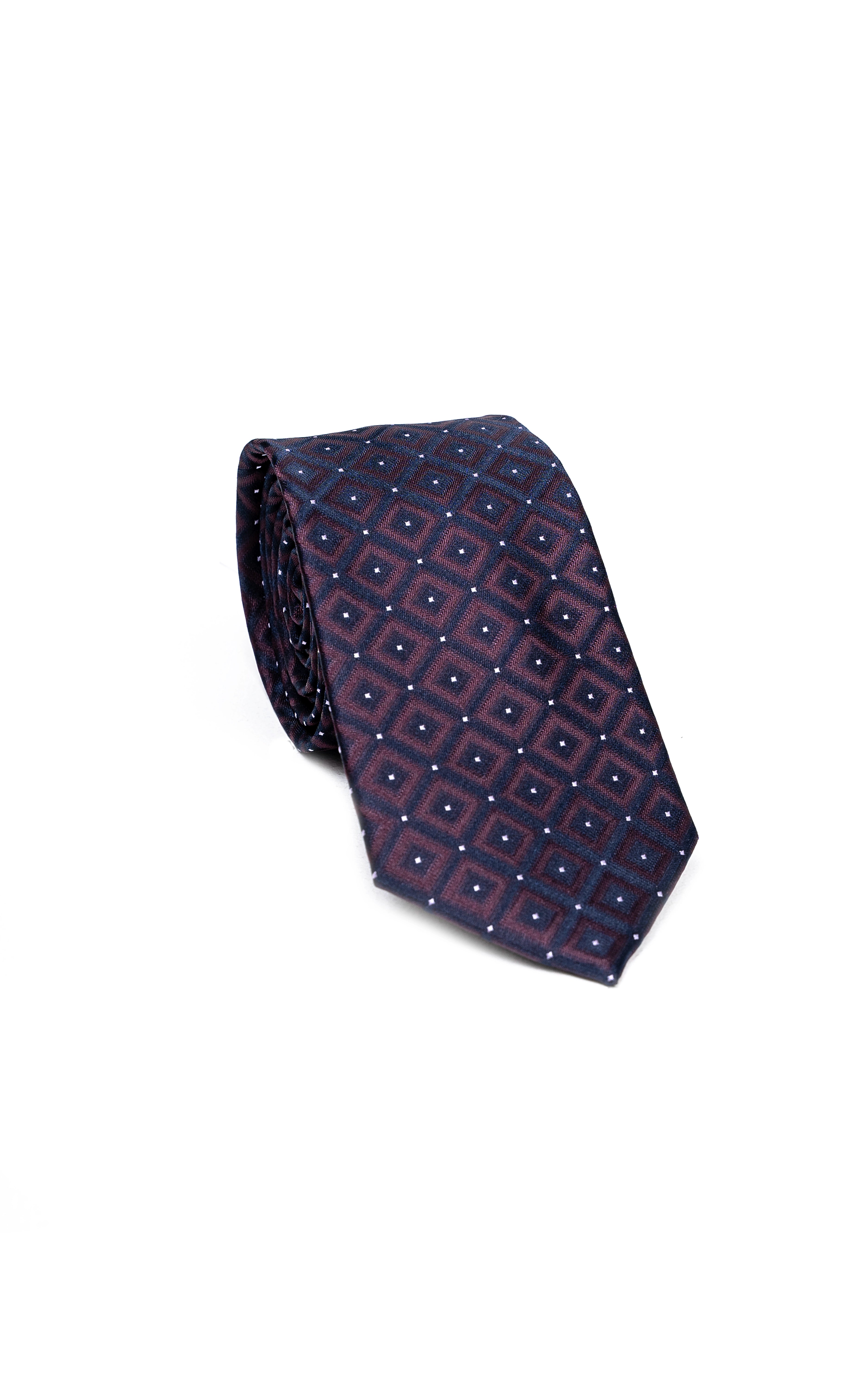 Dark purple necktie with small diamond geometric pattern