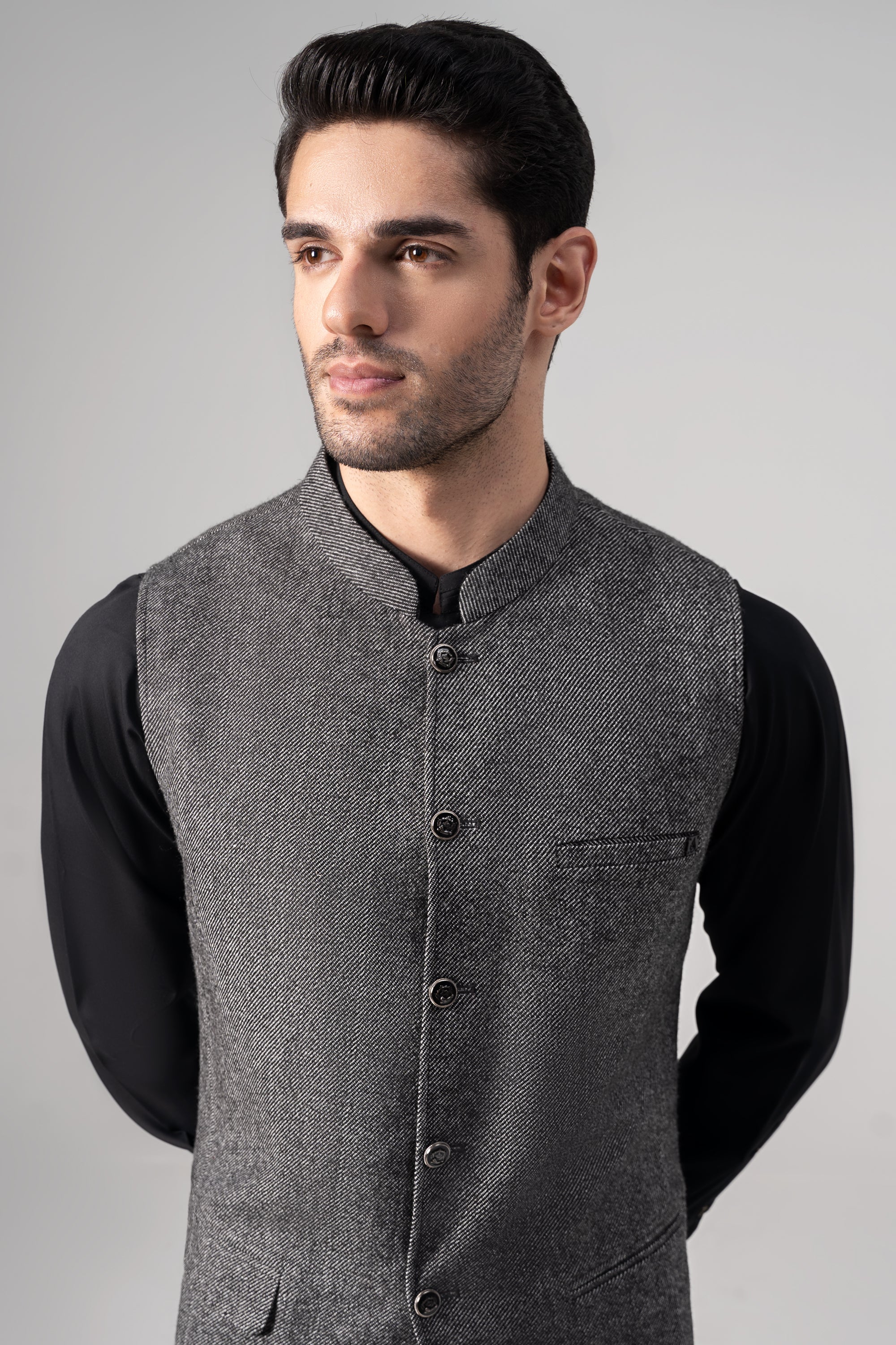 Textured Woolen Waistcoat - SIGNATURE COLLECTION BLACK