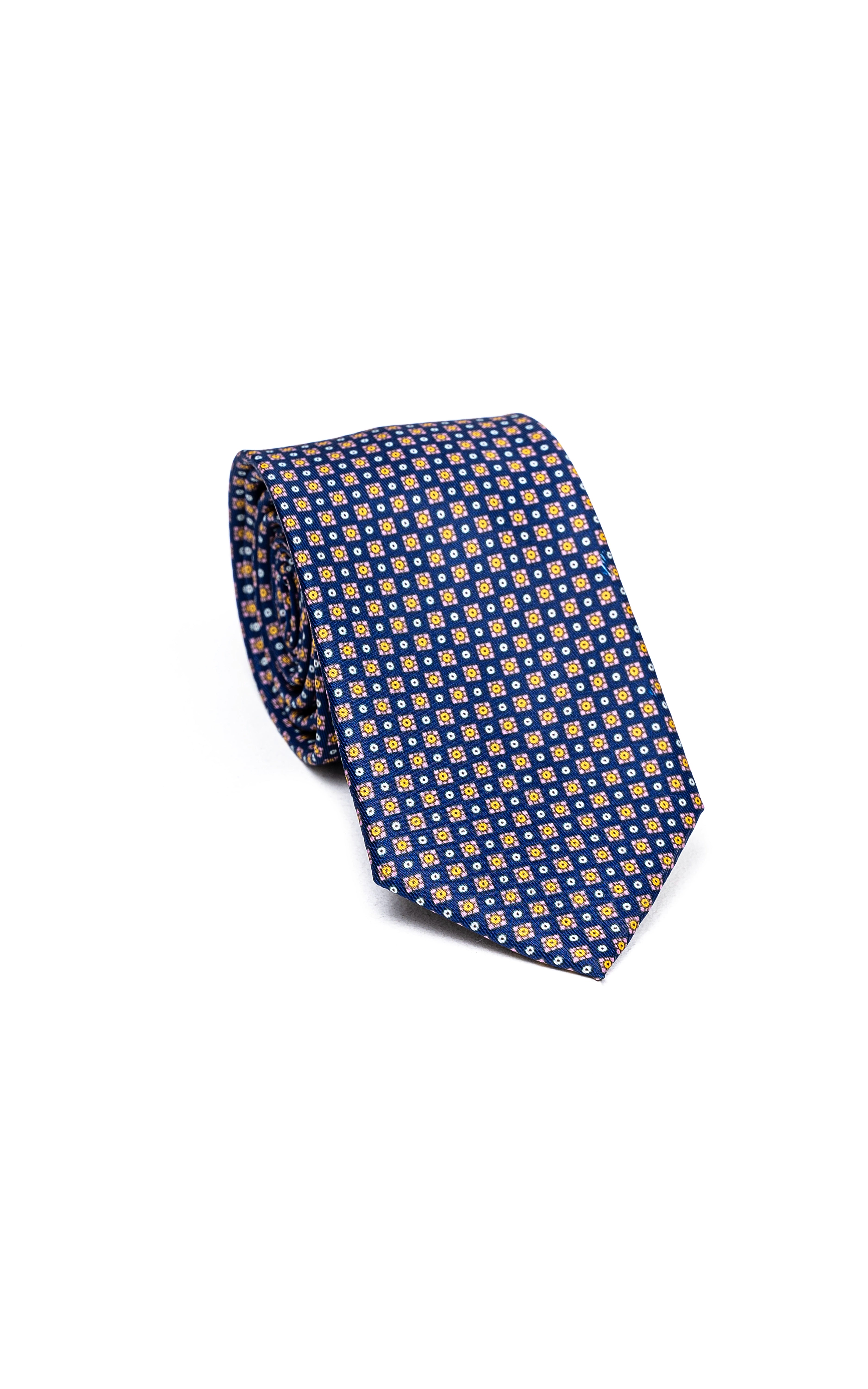 Necktie in navy with micro-pattern and small geometric motifs