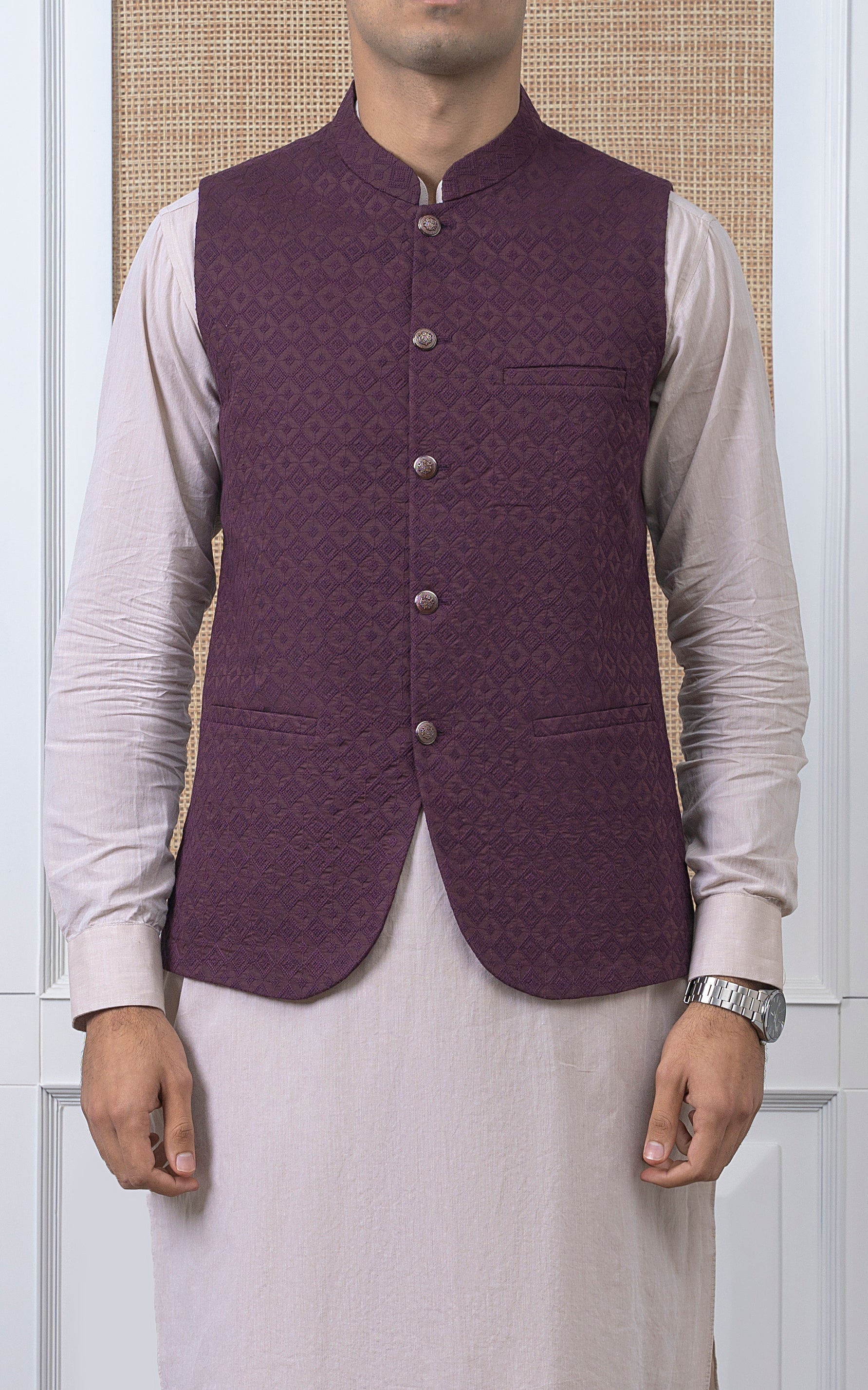 SCHIFFLI EMBROIDERED W/C -SIGNATURE COLLECTION BURGUNDY