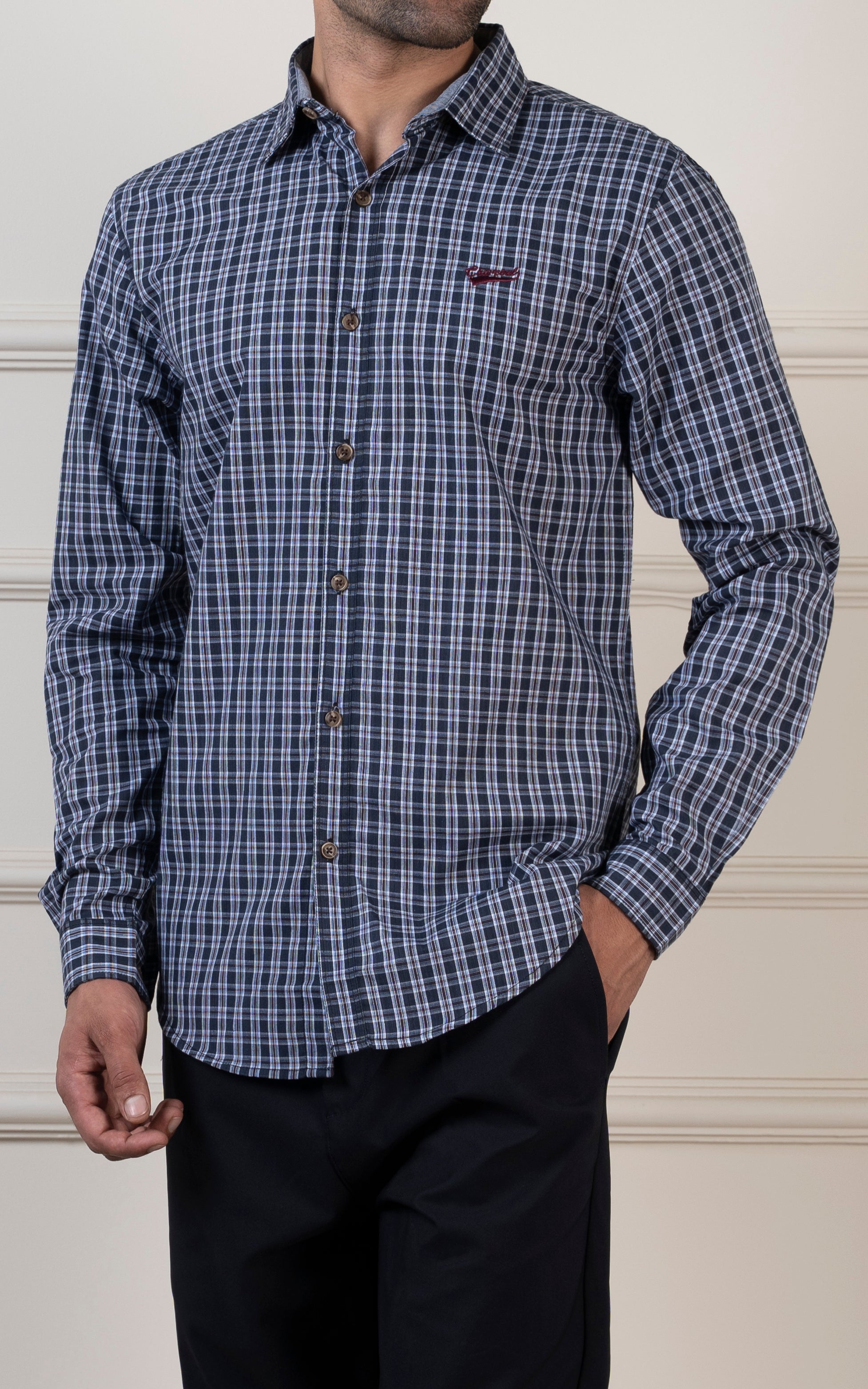 CHECKED CASUAL SHIRT NAVY
