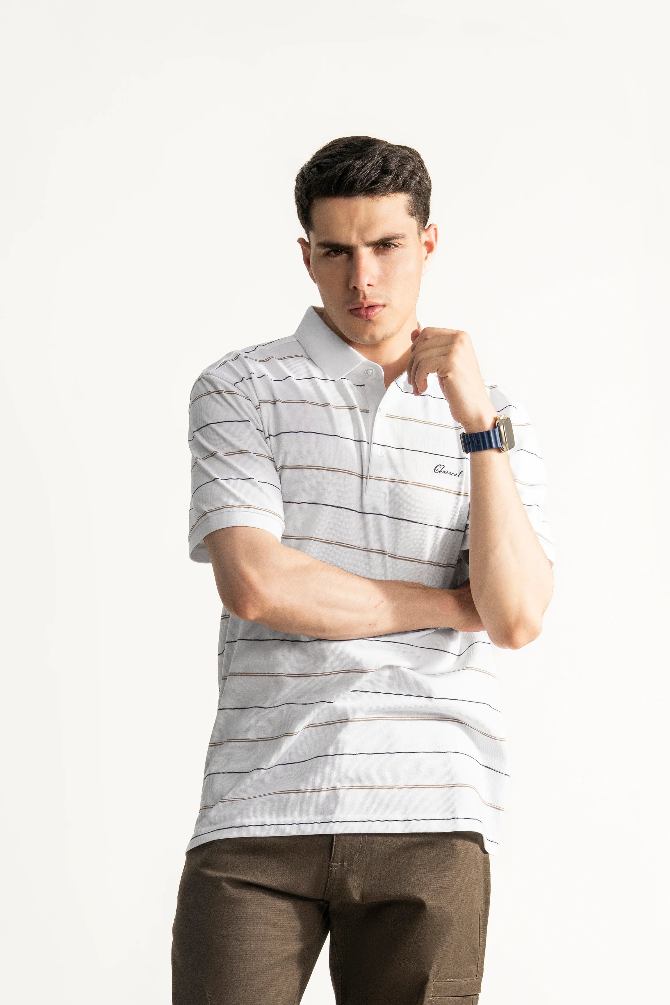 SMART FIT CLASSIC PREMIUM STRIPED POLO SHIRT WHITE