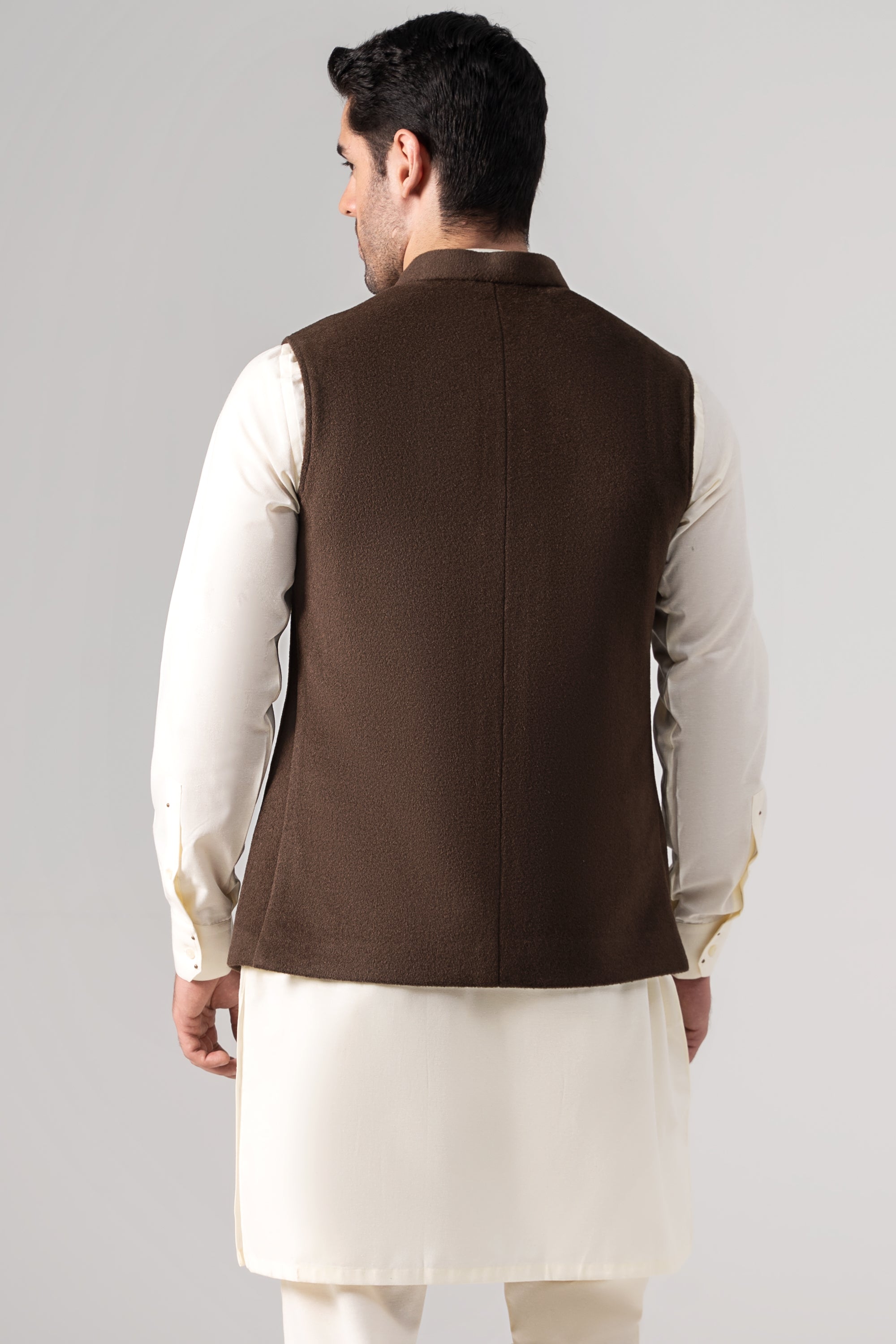 Embroidered Blended Woolen Waistcoat - SIGNATURE COLLECTION DARK BROWN