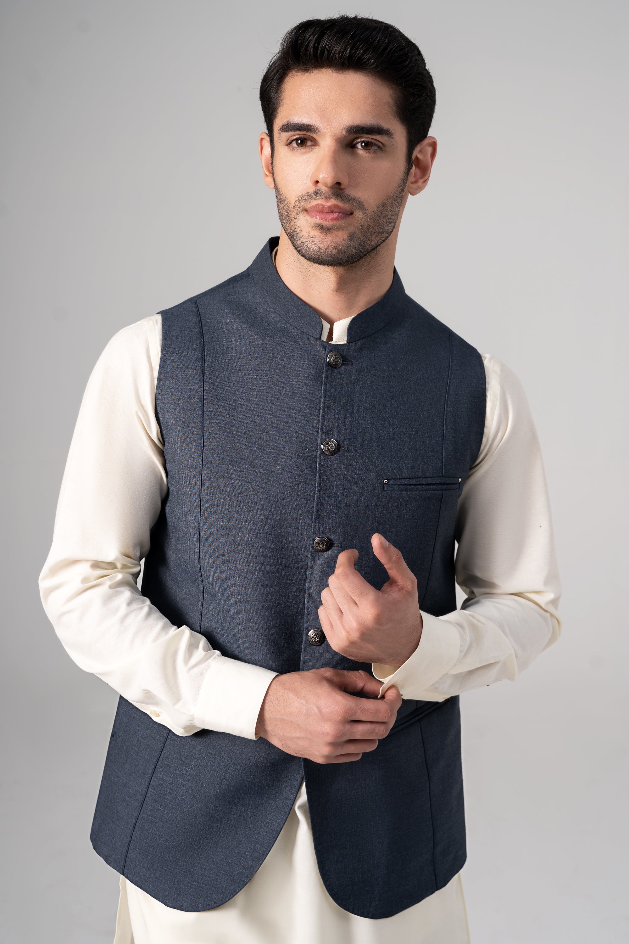 Mélange Tropical Waistcoat - SIGNATURE COLLECTION DARK NAVY