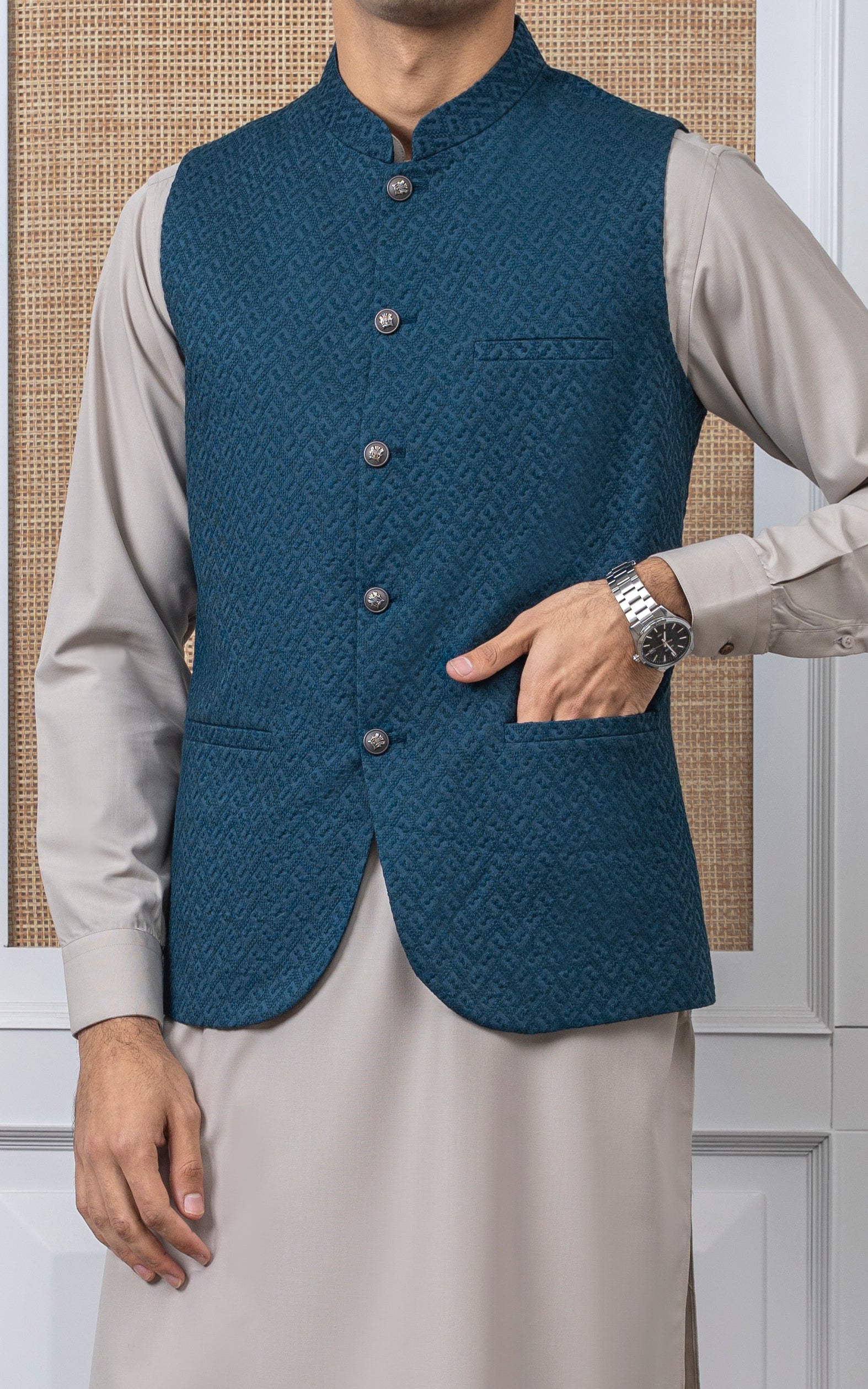 SCHIFFLI EMBROIDERED W/C -SIGNATURE COLLECTION TEAL