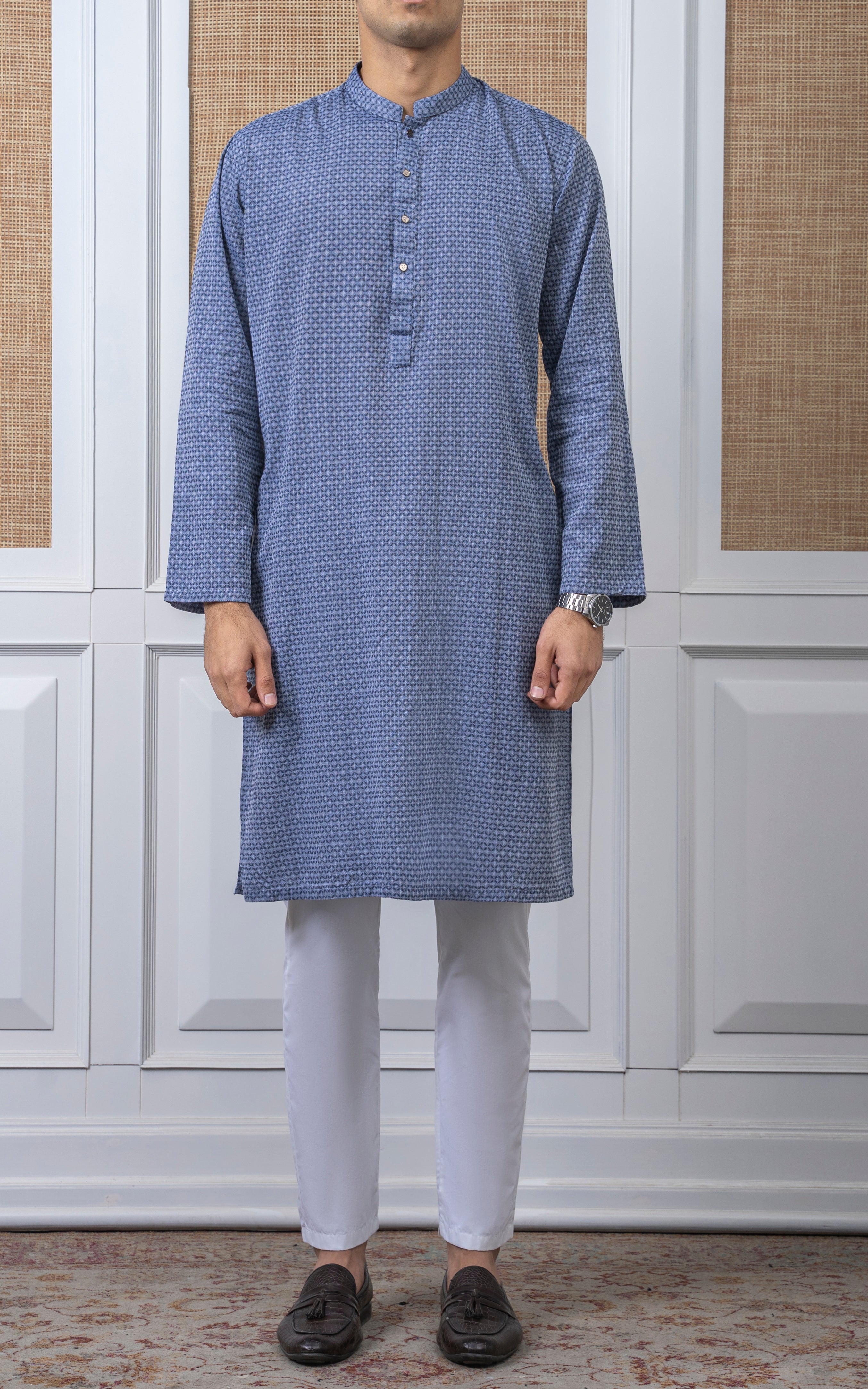 YARN DYED JACQUARD KURTA - PREMIUM COLLECTION BLUE