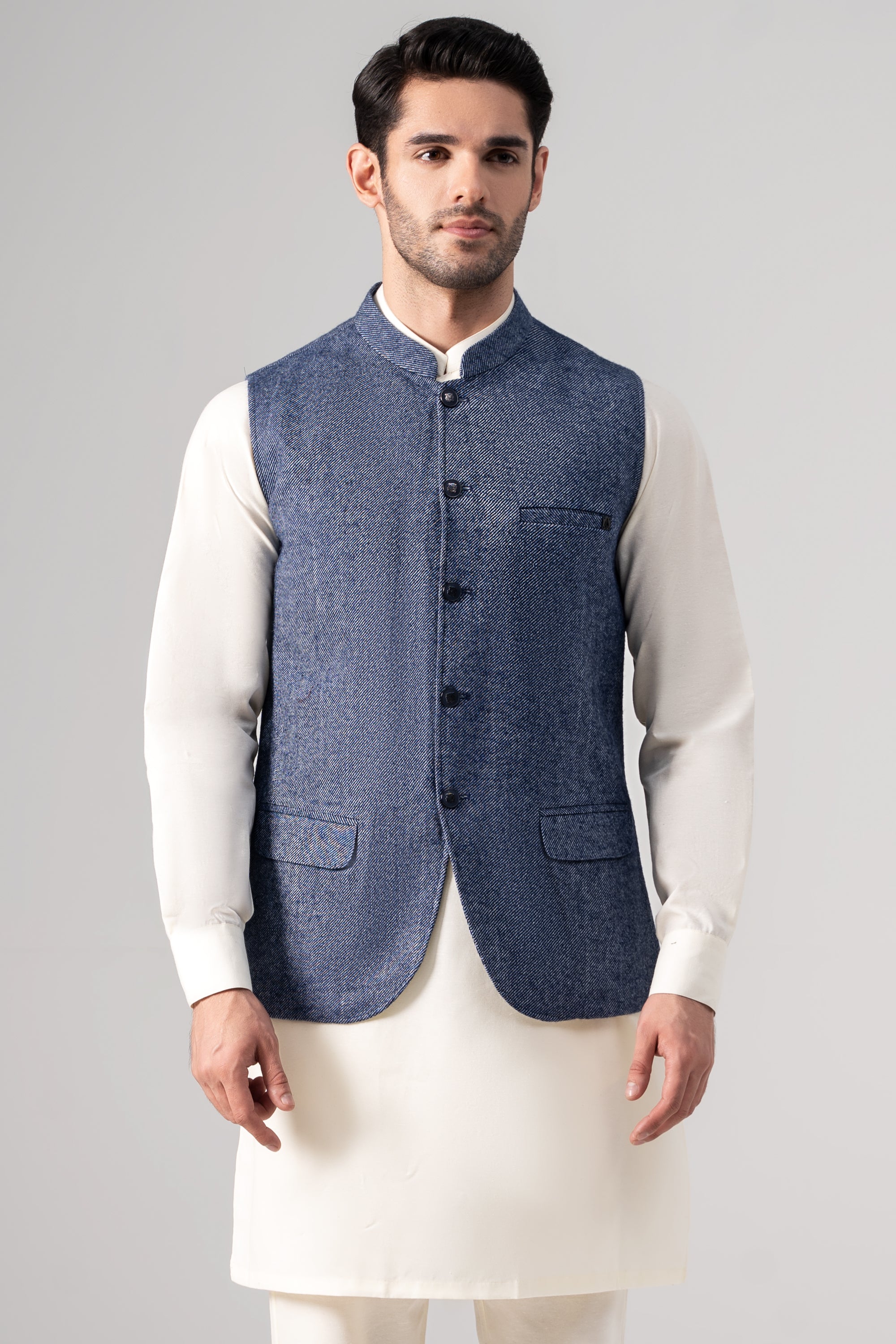Textured Woolen Waistcoat - SIGNATURE COLLECTION INDIGO BLUE