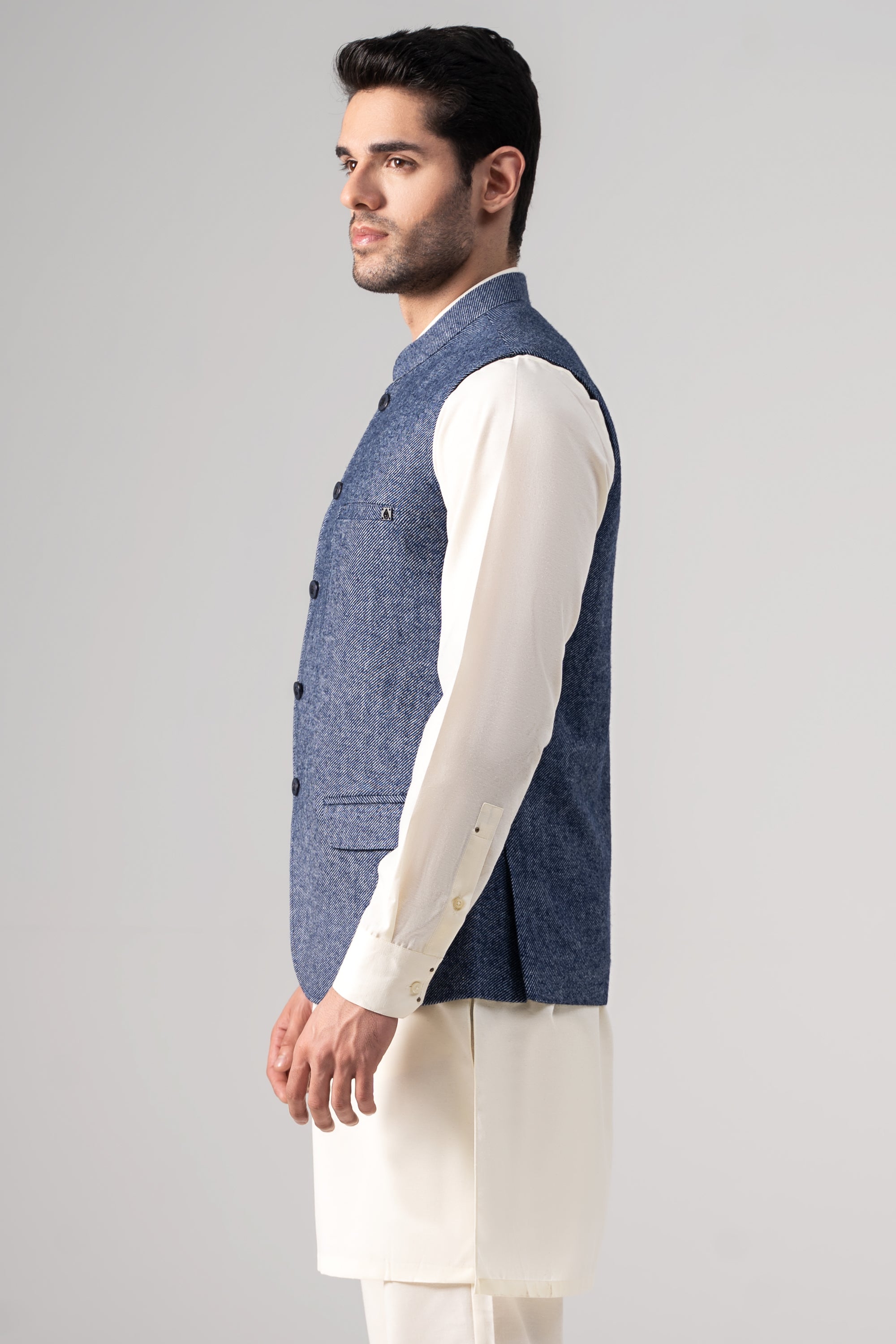Textured Woolen Waistcoat - SIGNATURE COLLECTION INDIGO BLUE