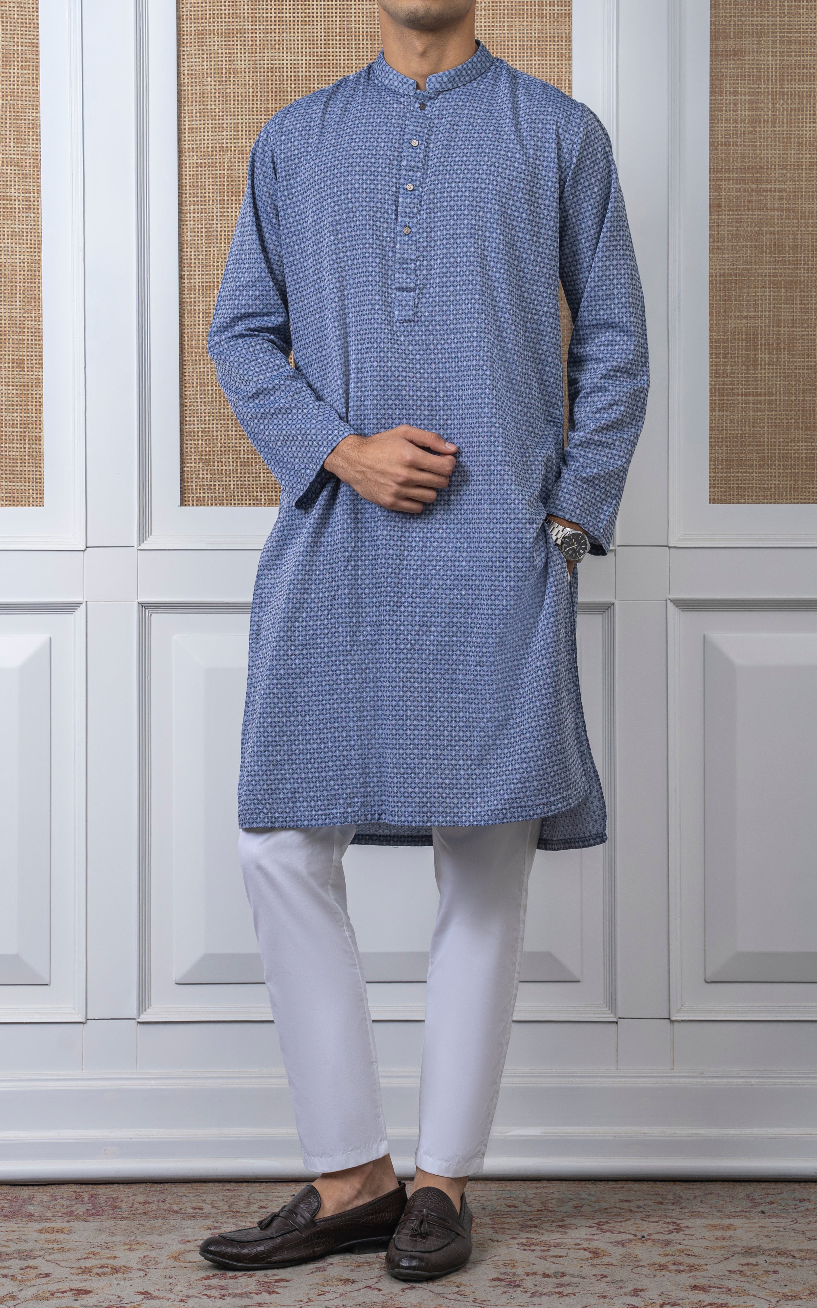 YARN DYED JACQUARD KURTA - PREMIUM COLLECTION BLUE