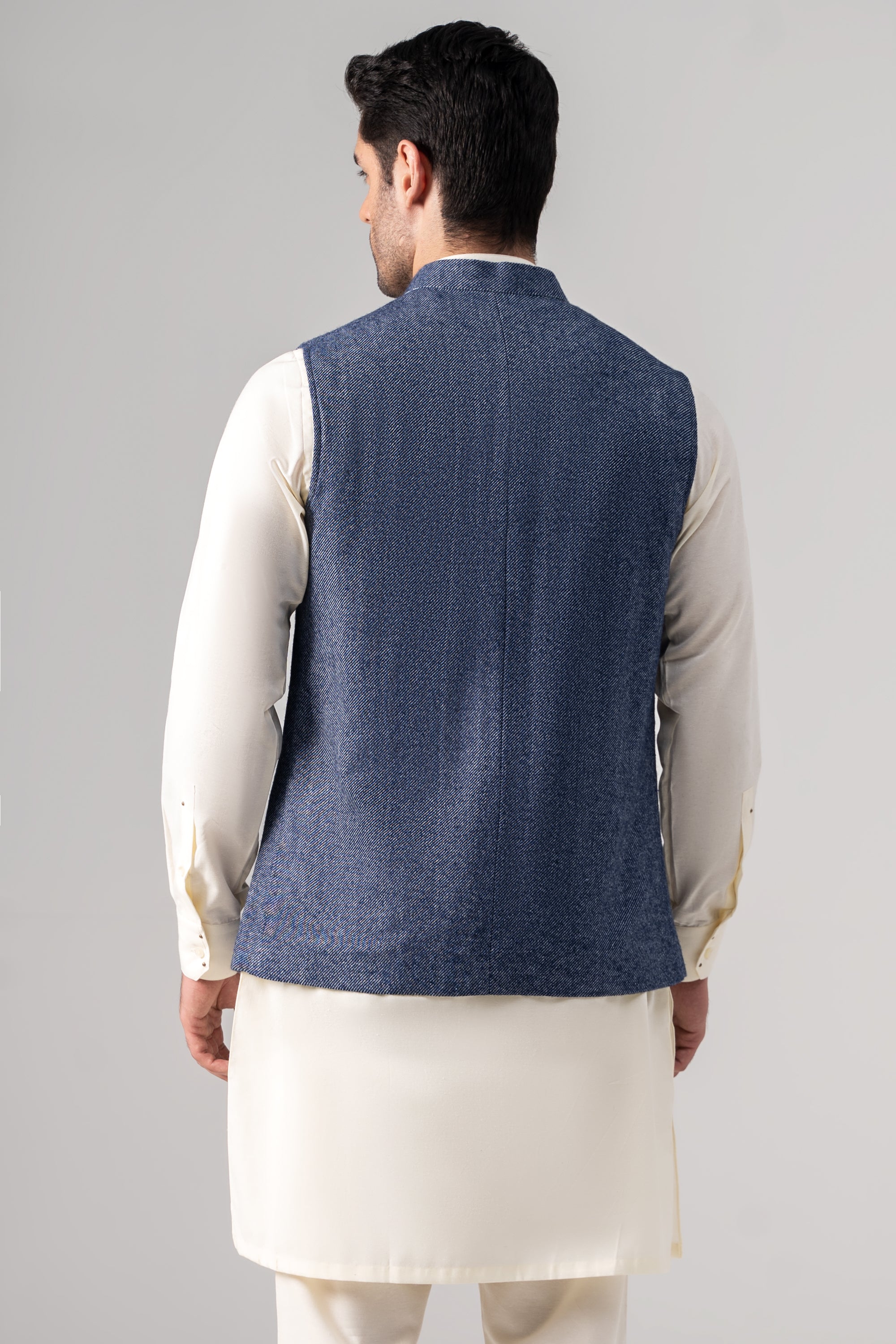 Textured Woolen Waistcoat - SIGNATURE COLLECTION INDIGO BLUE