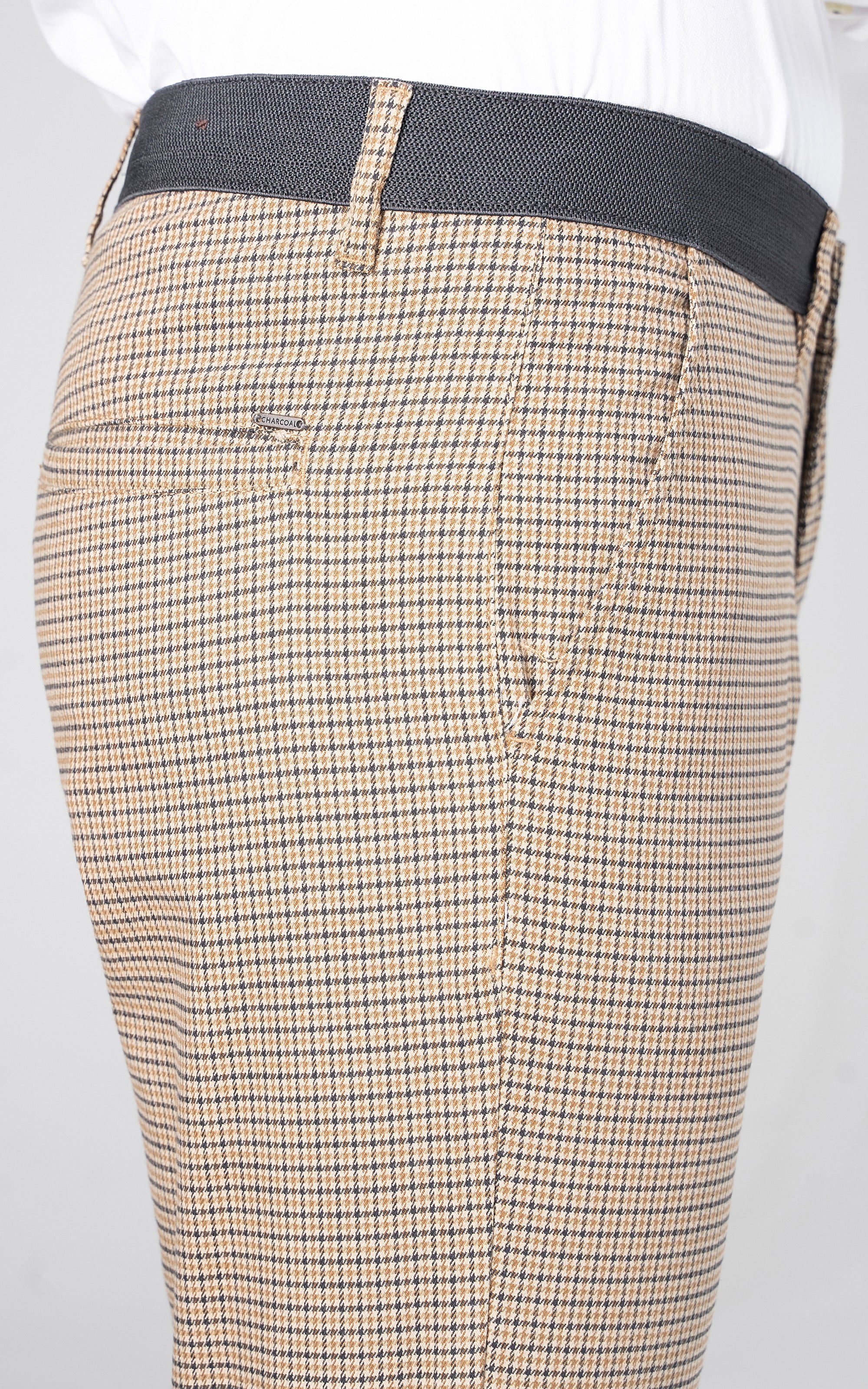 CROSS POCKET MINI CHECK PANT KHAKI BLACK