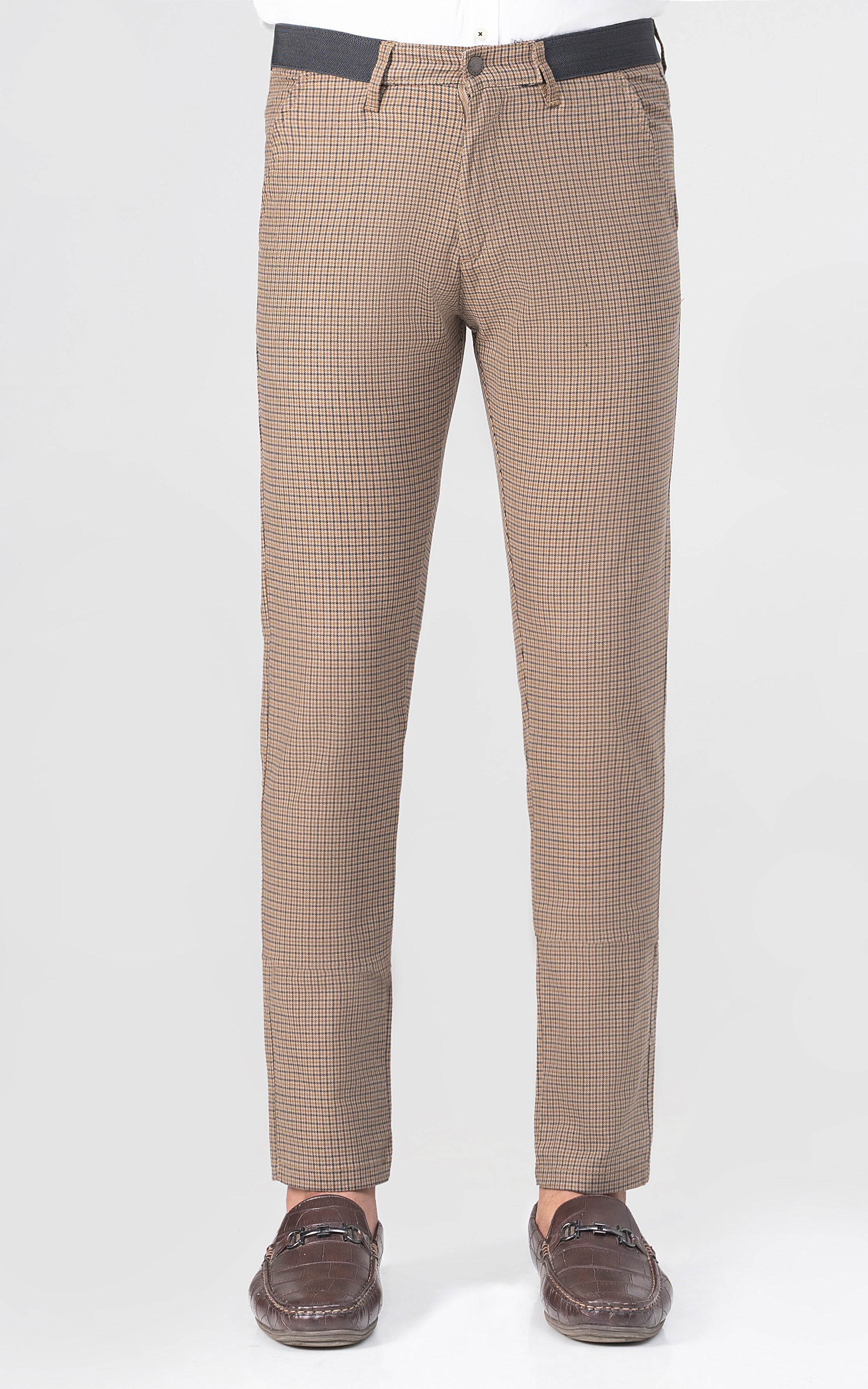 CROSS POCKET MINI CHECK PANT KHAKI BROWN