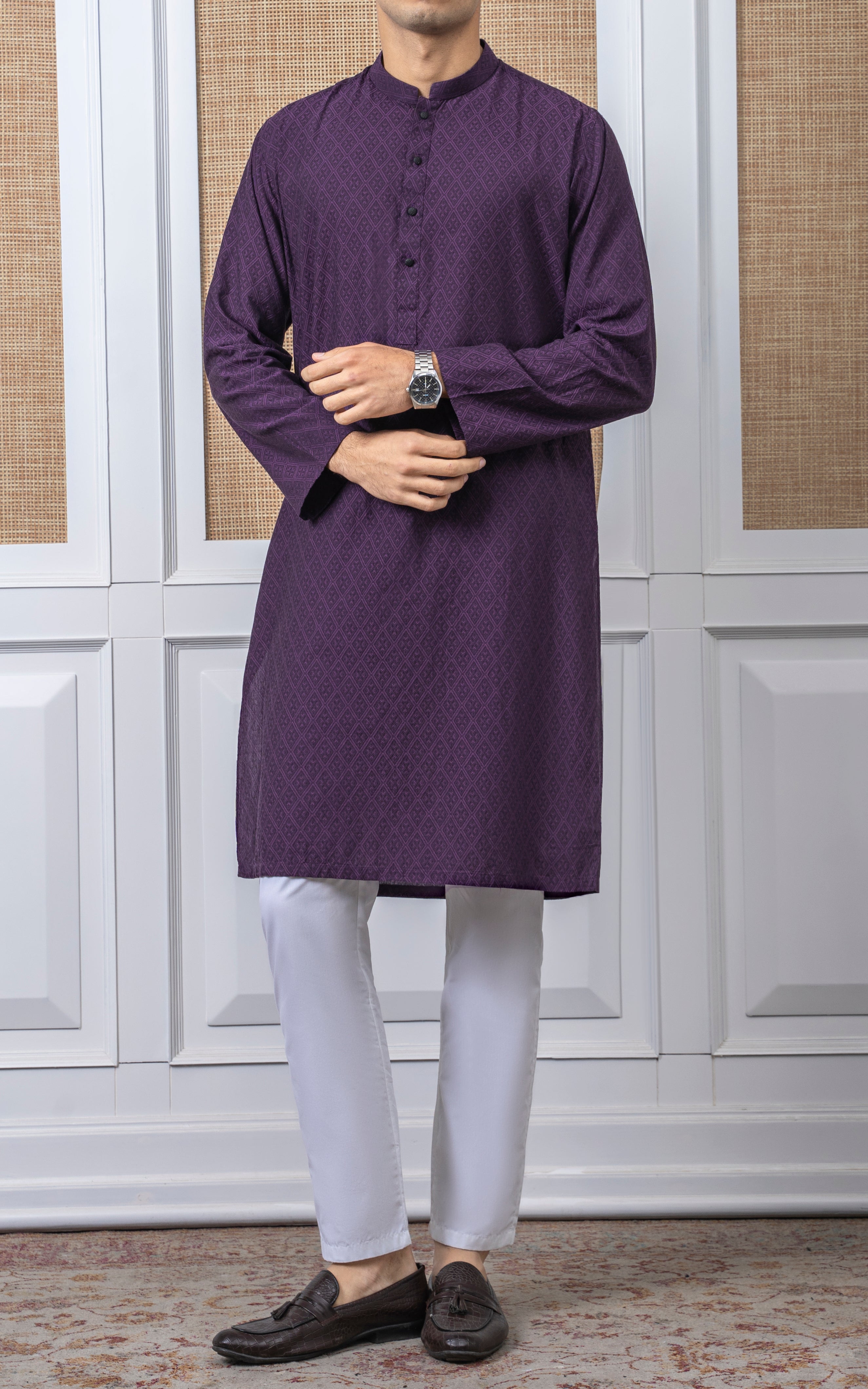 YARN DYED JACQUARD KURTA - PREMIUM COLLECTION MAGENTA