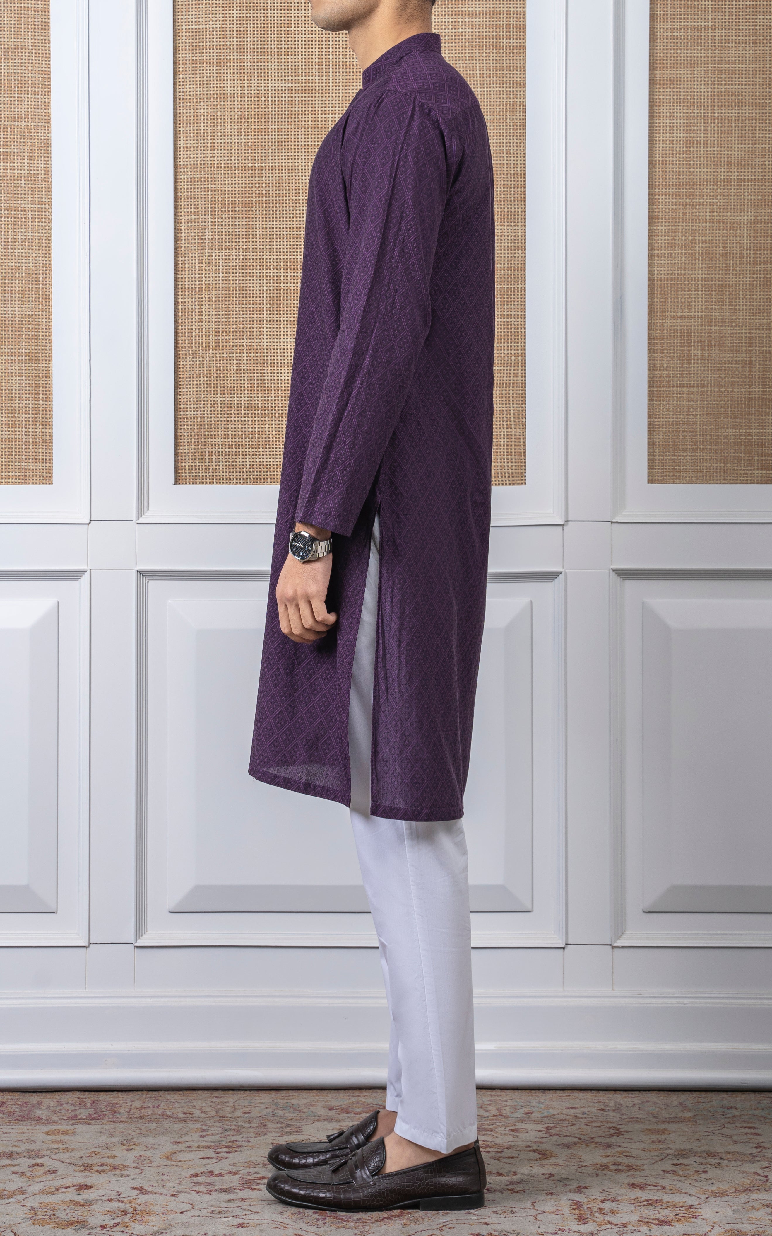 YARN DYED JACQUARD KURTA - PREMIUM COLLECTION MAGENTA