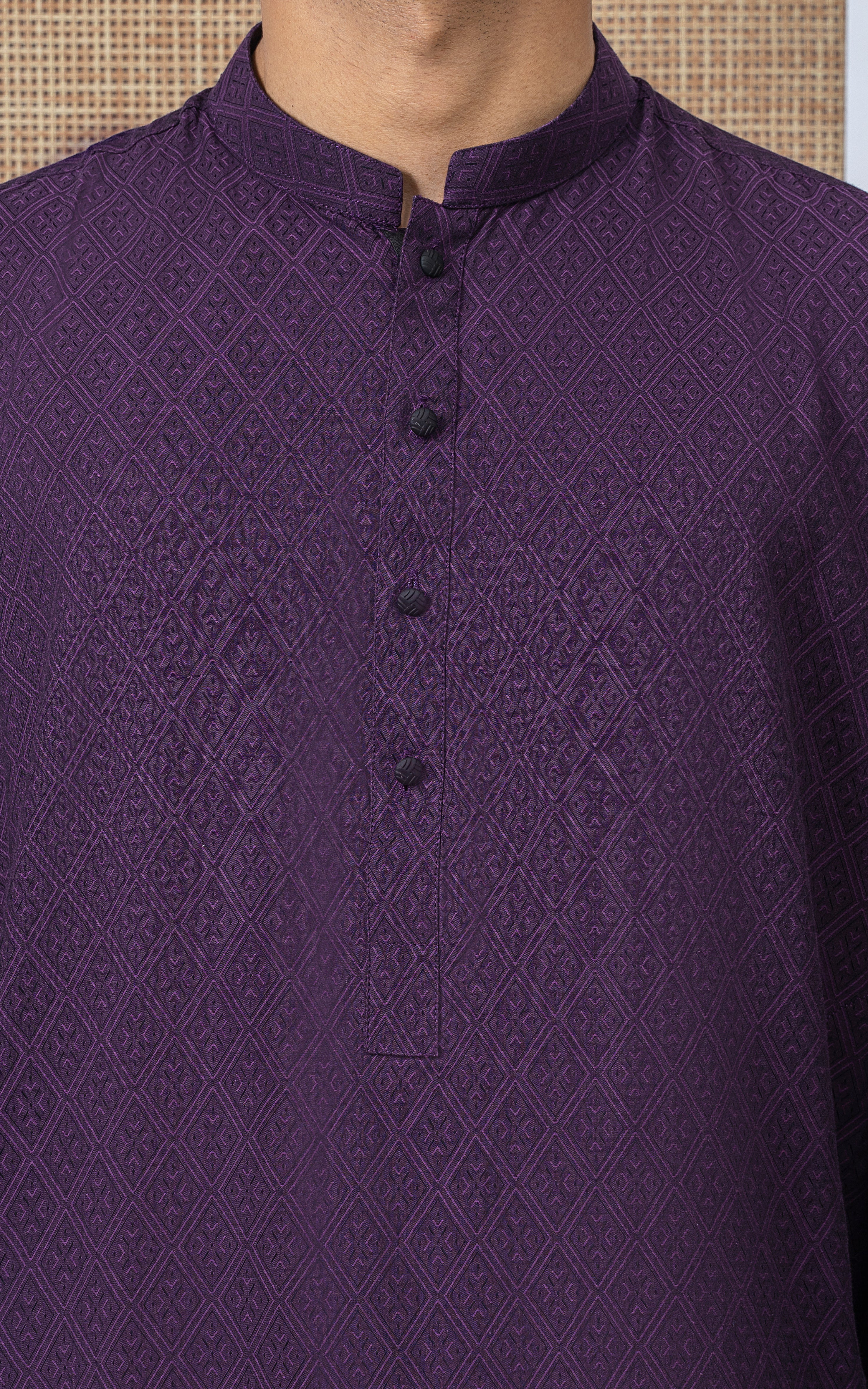YARN DYED JACQUARD KURTA - PREMIUM COLLECTION MAGENTA