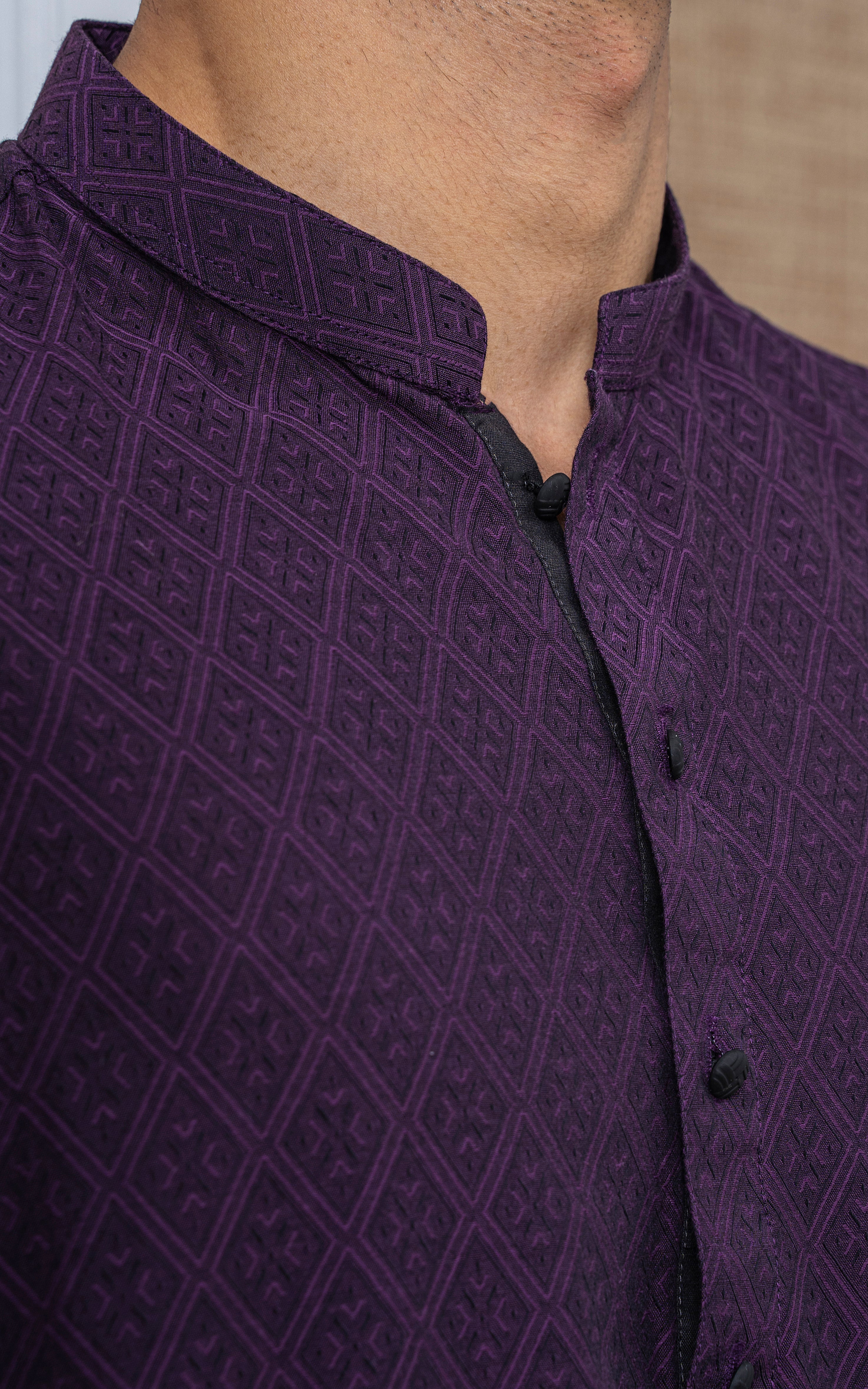 YARN DYED JACQUARD KURTA - PREMIUM COLLECTION MAGENTA