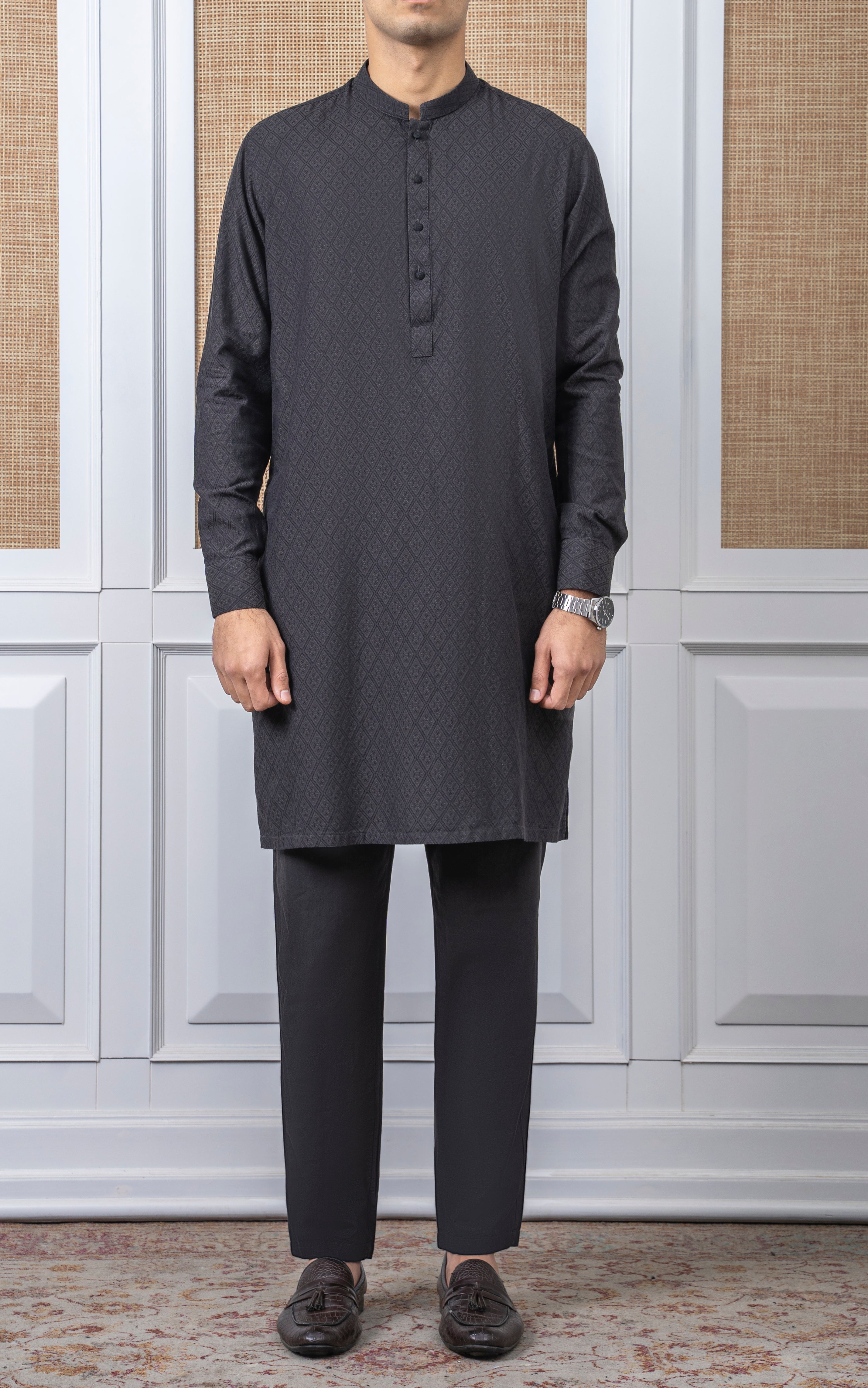 YARN DYED JACQUARD KURTA PAJAMA - SIGNATURE COLLECTION DARK GREY